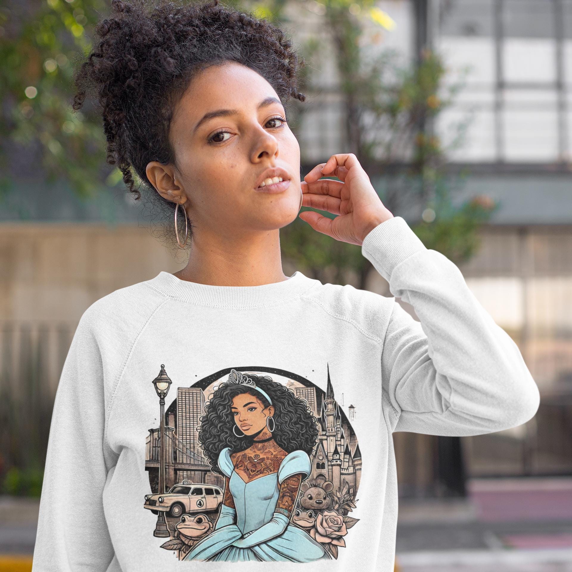 Princess Cinder Glass Shoe Sweatshirt, Black Fairytale Jumper, Fantasy Crewneck Top, Magic Kingdom Pullover, Storybook Sweater