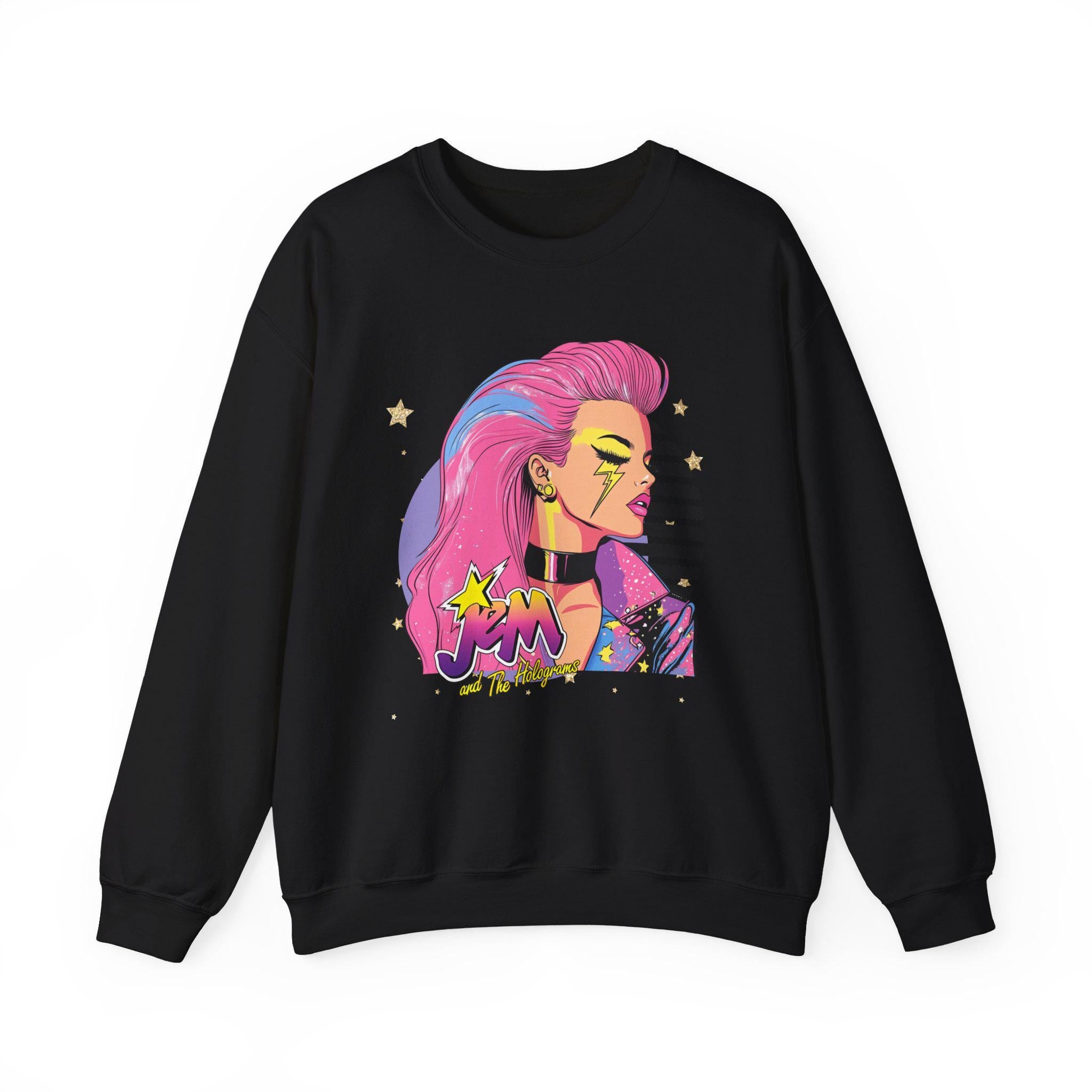 80er Cartoon Parodie Unisex Sweatshirt, Jem and Friends Parodie, Retro Crewneck Pullover für Männer und Frauen, Lustiges Cartoon Print Top, Geschenk für die 80er