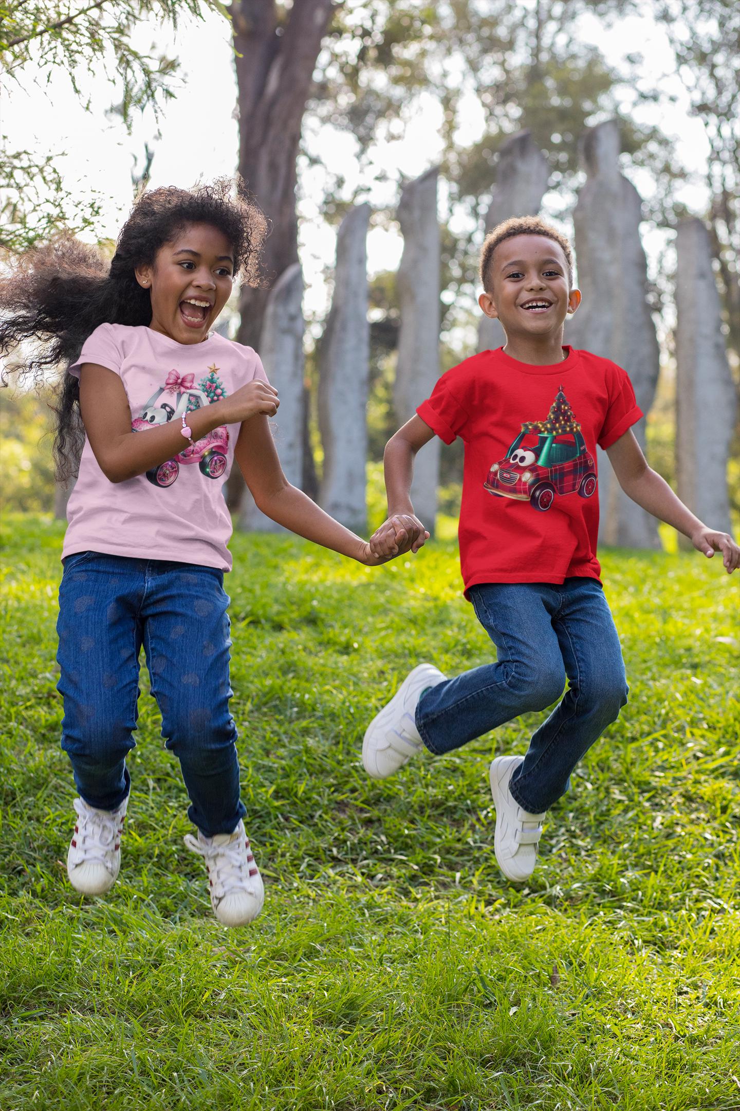 Kids Tee, Plaid Ride On Car Christmas Shirt, Holiday Kids Shirt, Children's Christmas Tee, Festive Plaid Tee, Kids Christmas Apparel