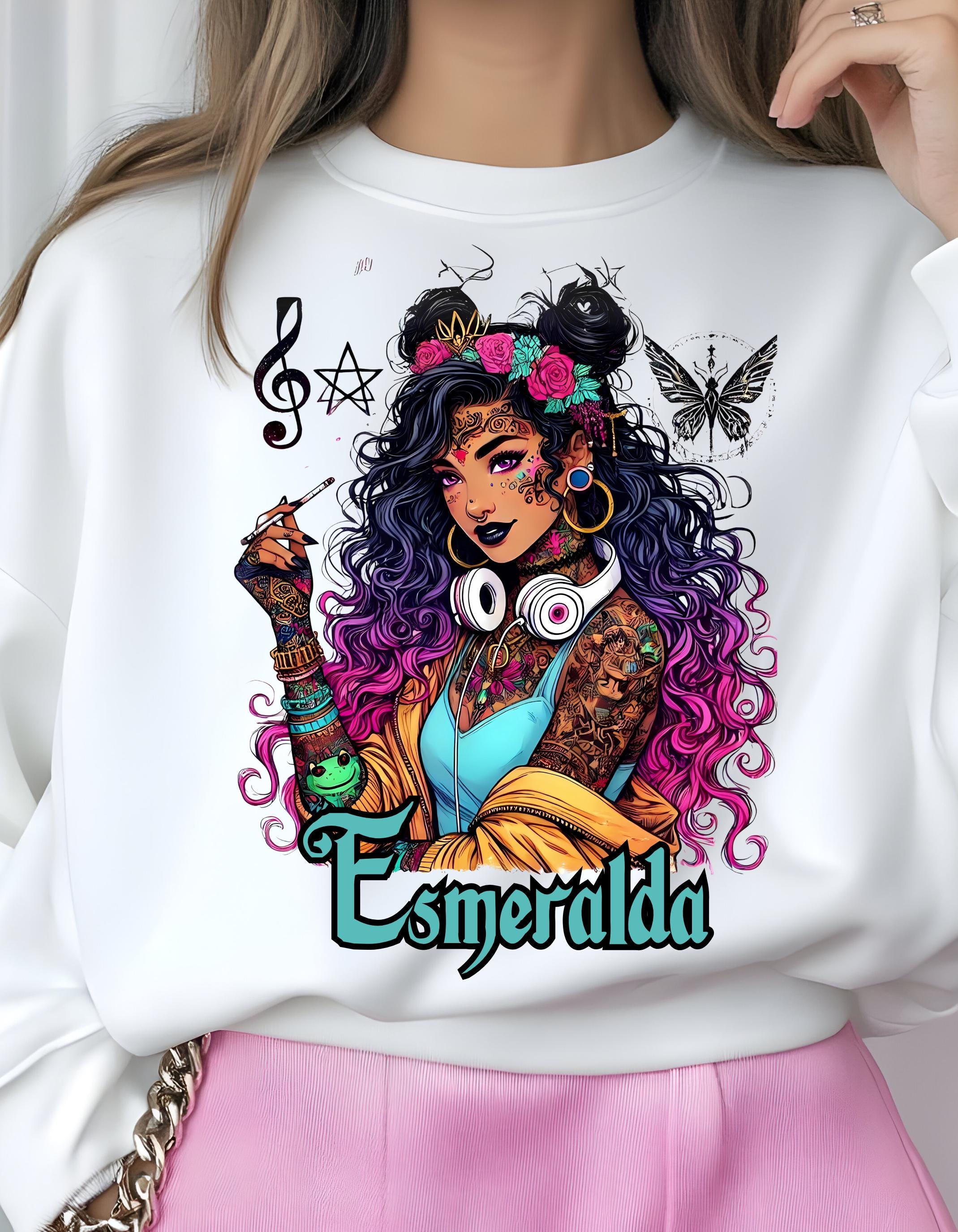 Esmeralda Gypsy Mystic Sweatshirt, Boho Crewneck Jumper, Hippie Pullover, Crystal Healing Top, Festival Clothing, Tarot Card Reader Shirt