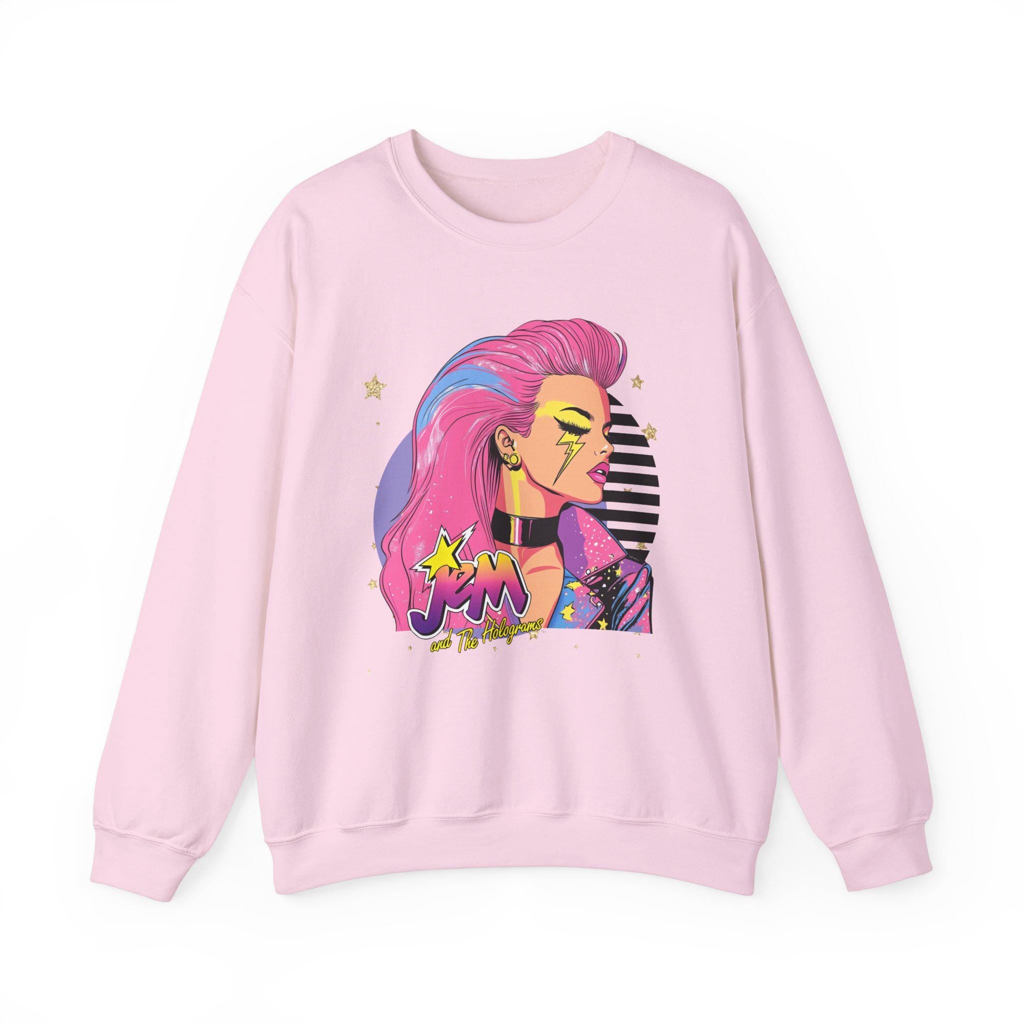 80er Cartoon Parodie Unisex Sweatshirt, Jem and Friends Parodie, Retro Crewneck Pullover für Männer und Frauen, Lustiges Cartoon Print Top, Geschenk für die 80er