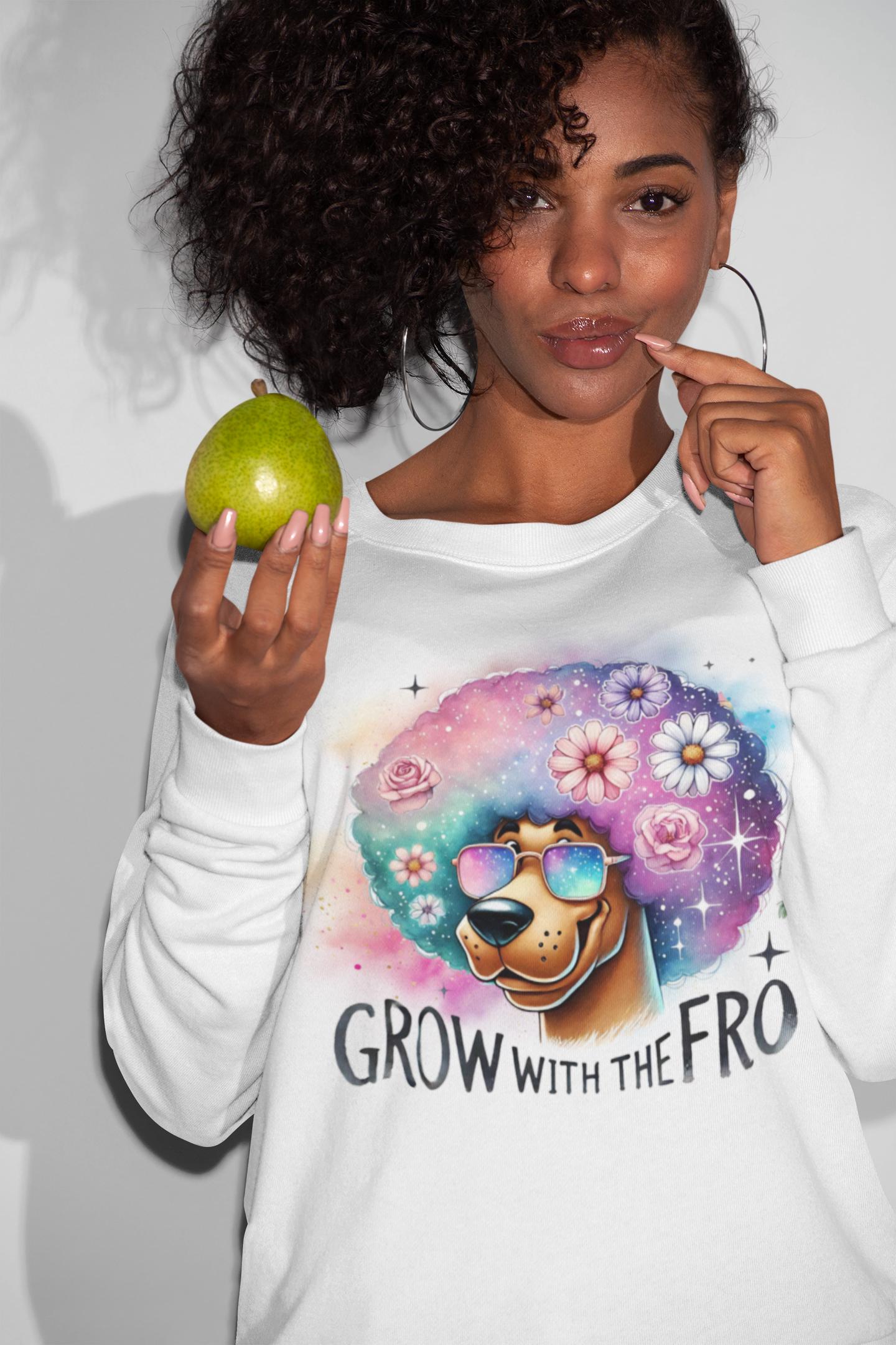 Schwarzes Haar-Wertschätzungs-Unisex-Sweatshirt, Grow with the Fro, Great Dane Hippie Hundeshirt, Gemütlicher Pullover, Crewneck-Pullover, Winterkleidung