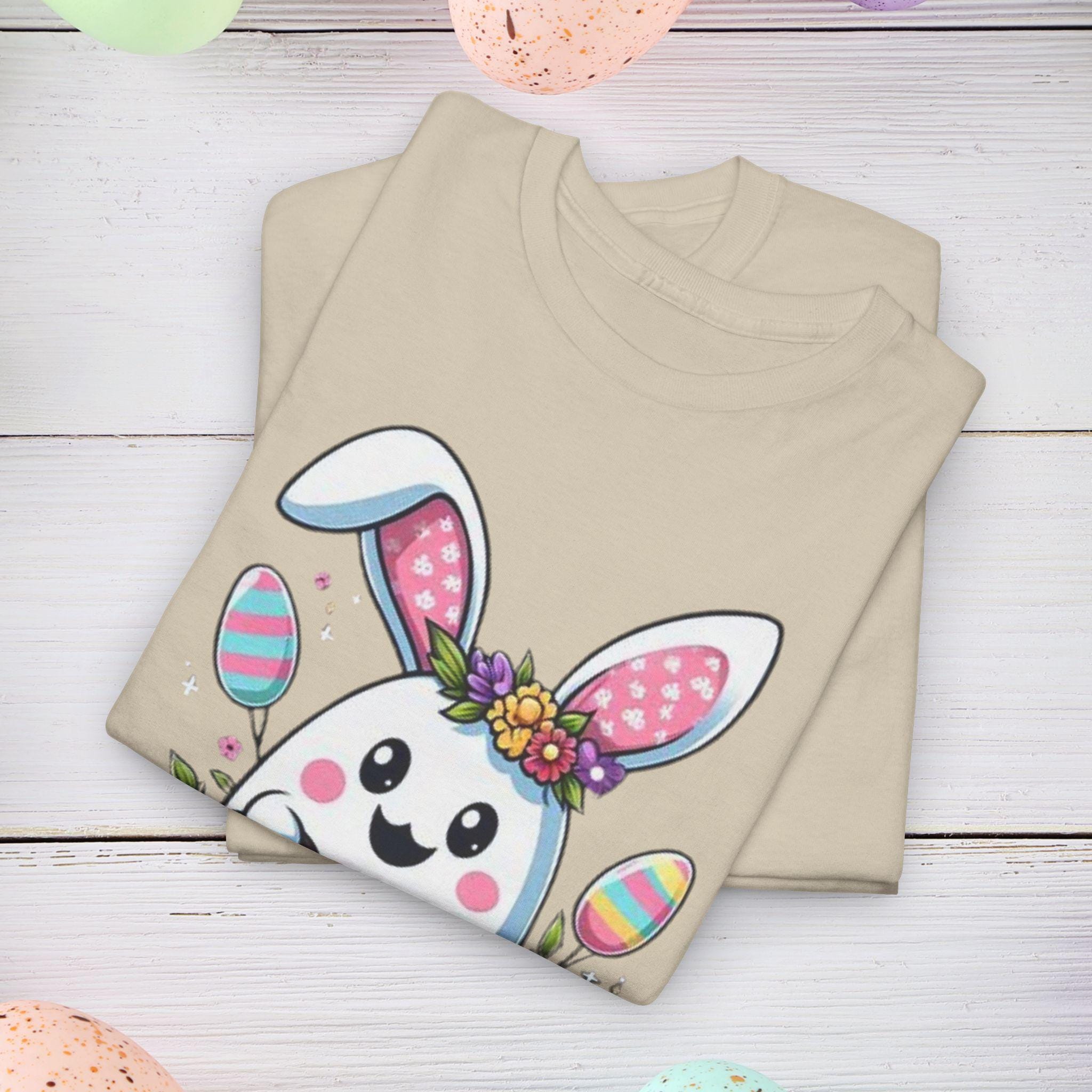 Osterhase Unisex Heavy Cotton T-Shirt, Süßes Frühlingsshirt, Ostergeschenk, Florales T-Shirt, Urlaubsbekleidung, Tierliebhaber Top, Frühlingsfeier Kleidung