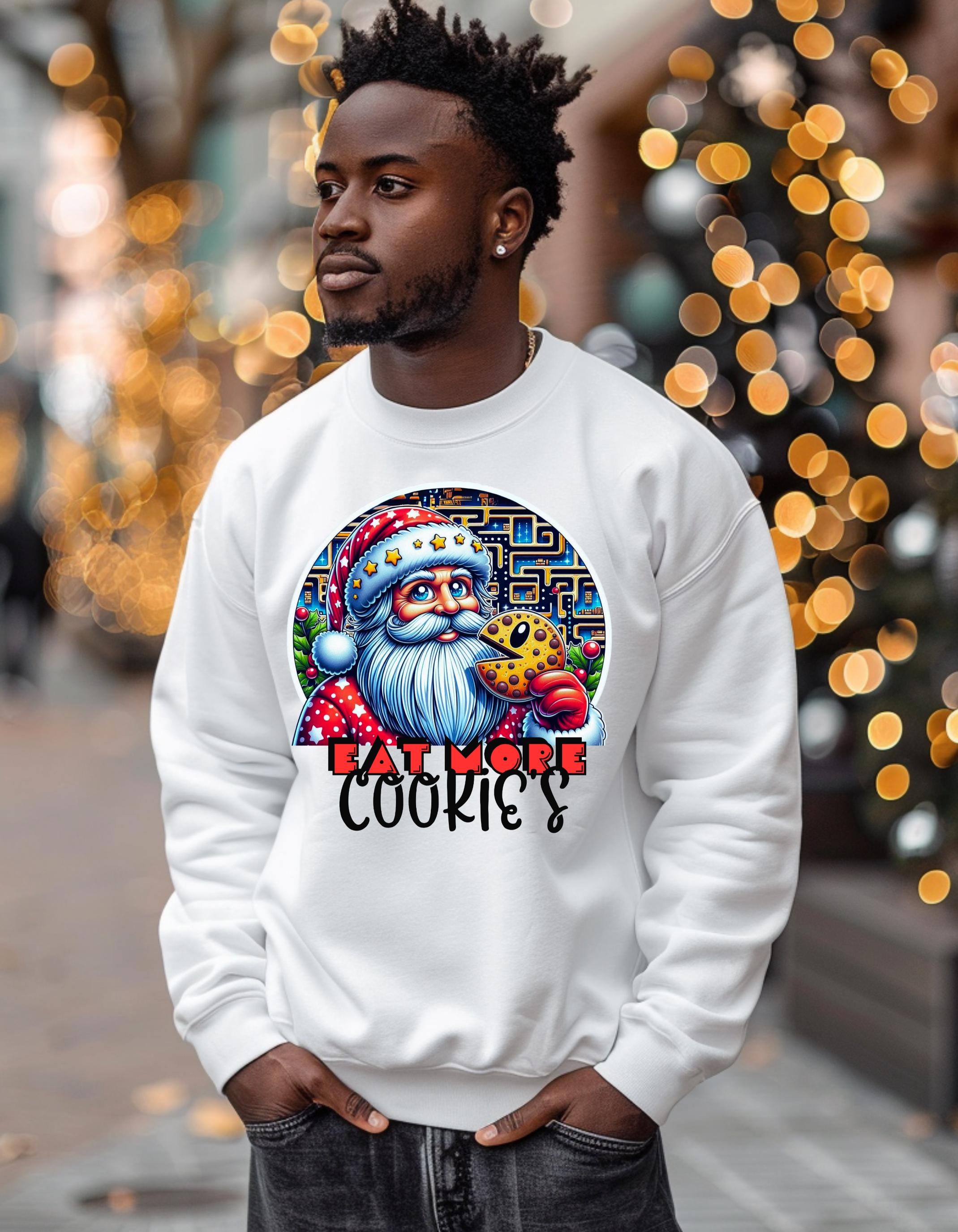 Santa retro gaming Cookie Sweatshirt - Fun lol Christmas Parody Sublimation Art