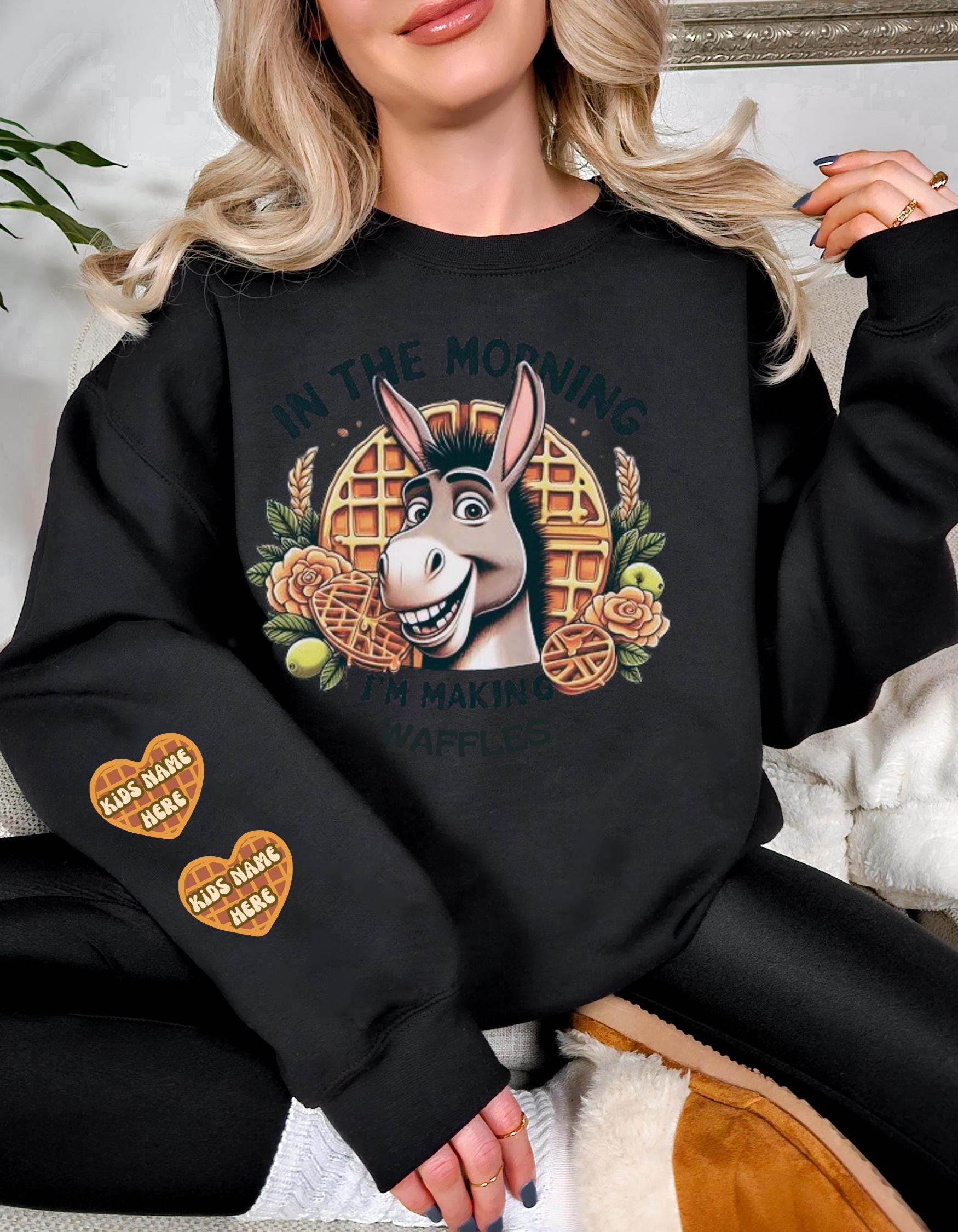 Morning Waffles Esel-Sweatshirt – Lustige und gemütliche Cartoon-Kleidung