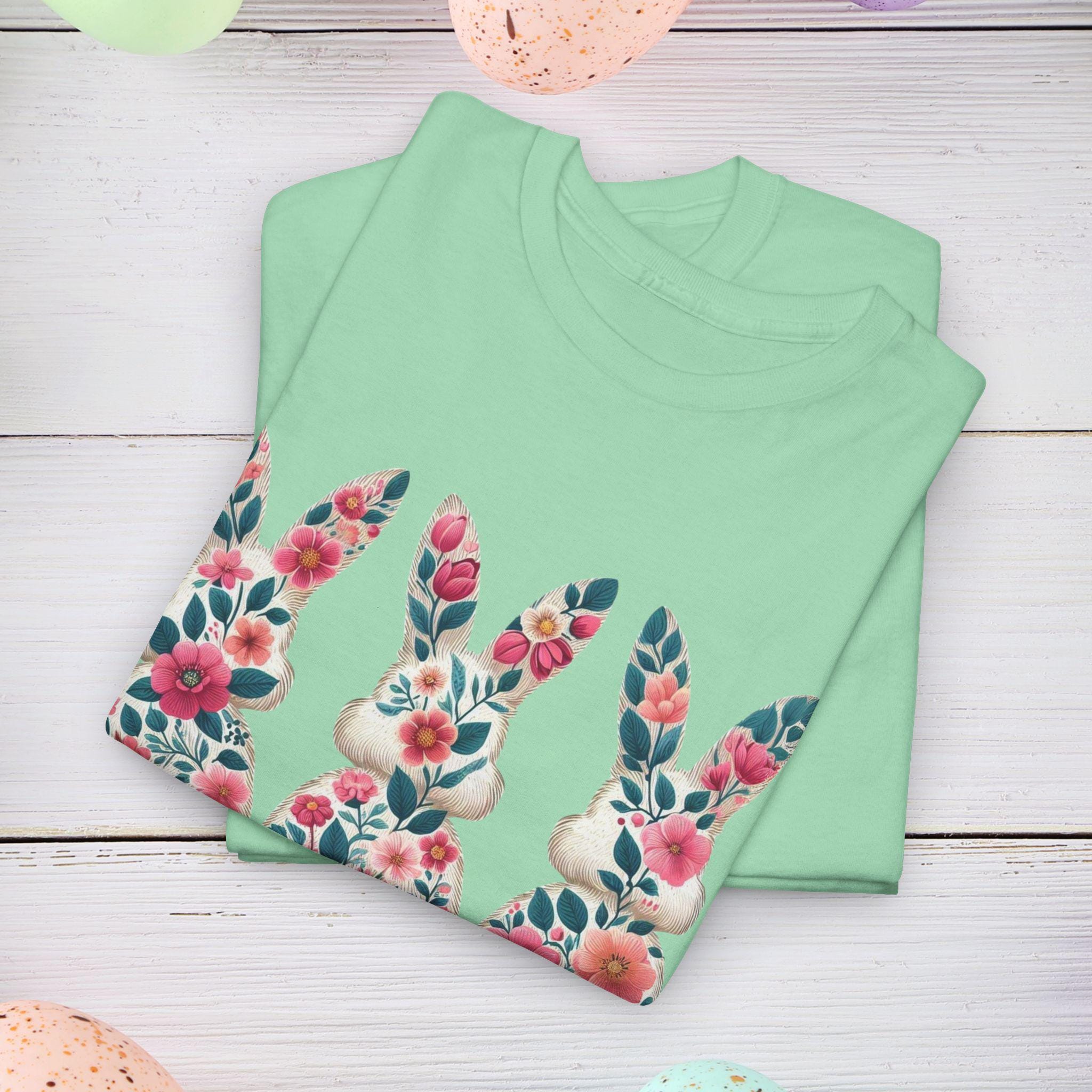 Floral Easter Bunny Tee, Spring T-Shirt, Unisex Cotton Shirt, Easter Celebration Top, Cute Gift for Easter