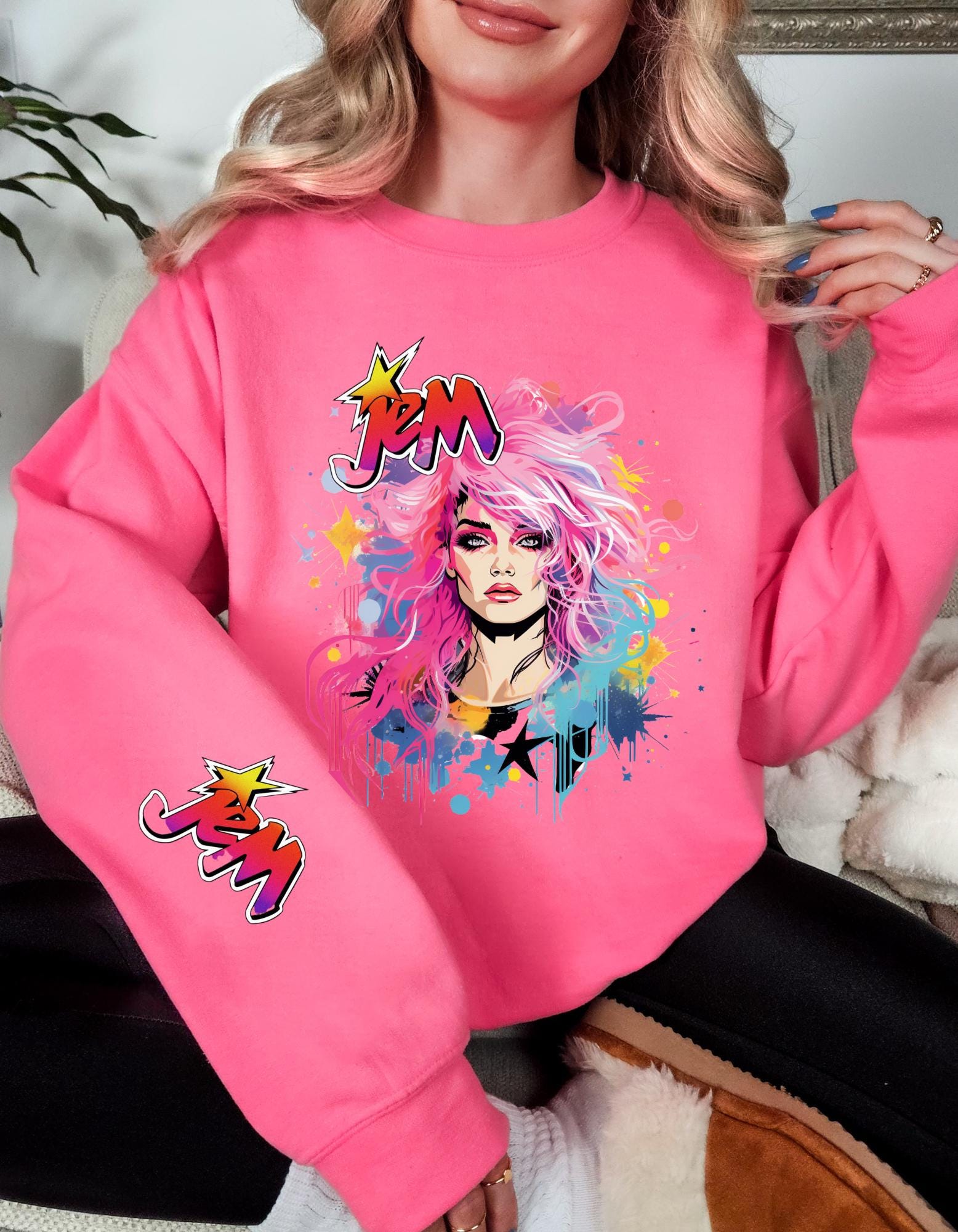 Personalizable Jem and the Holograms Parody Sweatshirt - Retro 80s Cartoon Apparel