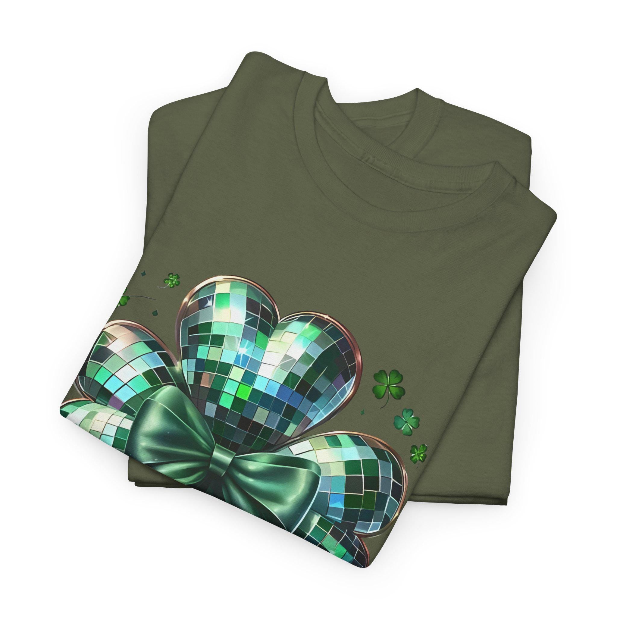 Disco Ball Kleeblatt Unisex Heavy Cotton T-Shirt, St. Patricks Day Shirt, Grünes Festival Top, Tanzparty Kleidung, Glücksbringer T-Shirt