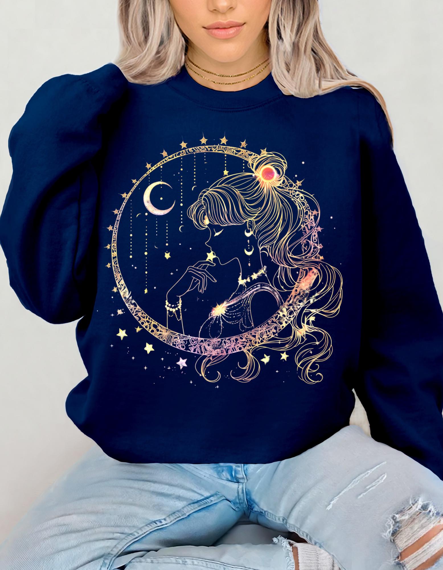 Celestial Moon Princess Sweatshirt, Stern Astrologie Unisex Pullover, Kosmischer Galaxie Pullover, Space Nebula Pullover, Lunar Phases Hoodie