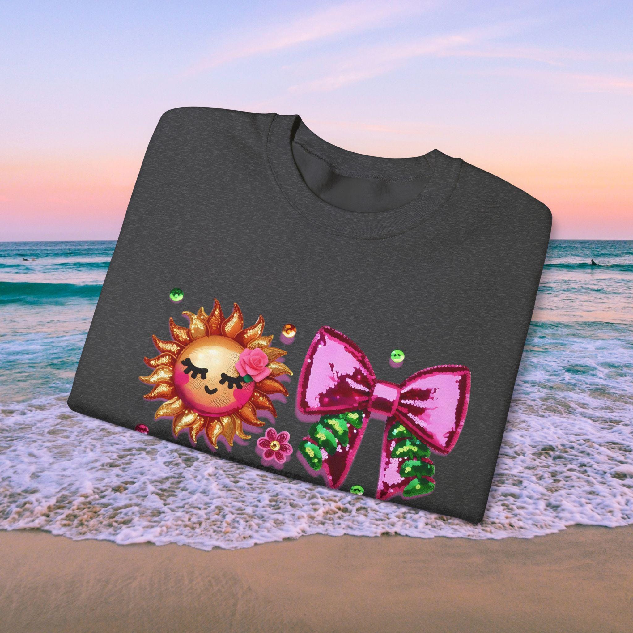 Sequined Watermelon Sweatshirt, Pink & Green Bow, Sparkly Summer Art, Hyper Realistic Sequins, Coquette Bow Design, Summer Sublimation