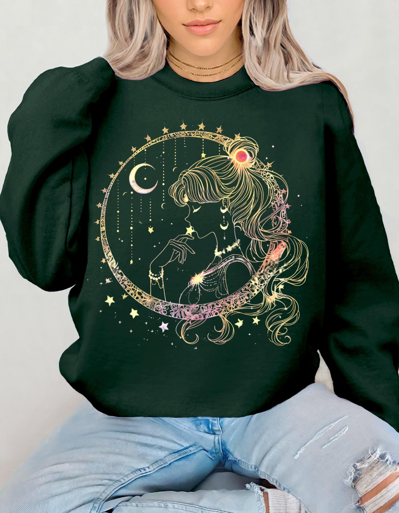 Celestial Moon Princess Sweatshirt, Stern Astrologie Unisex Pullover, Kosmischer Galaxie Pullover, Space Nebula Pullover, Lunar Phases Hoodie