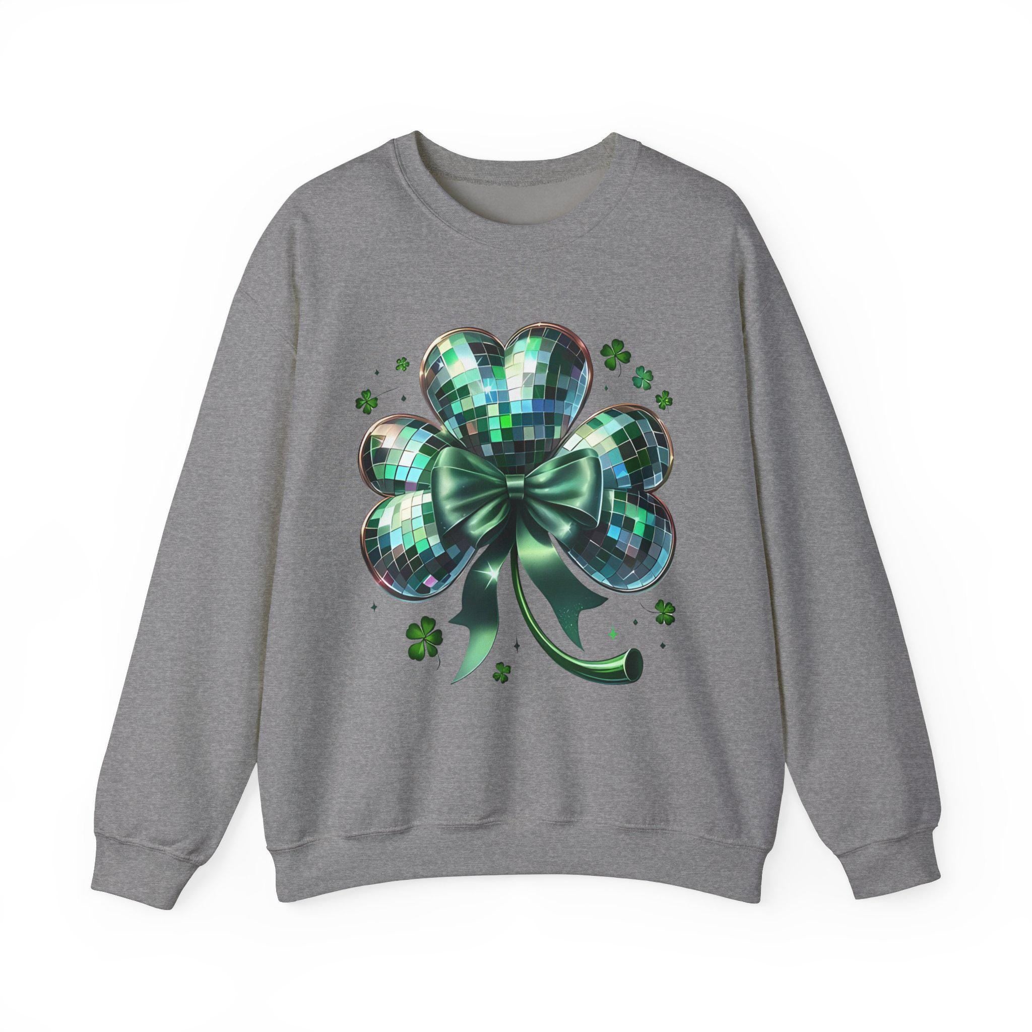 Disco Ball Clover Sweatshirt, St Patricks Day Shirt, Green Festival Top, Dance Party Apparel, Lucky Charm Jumper, Unisex Crewneck Pullover,