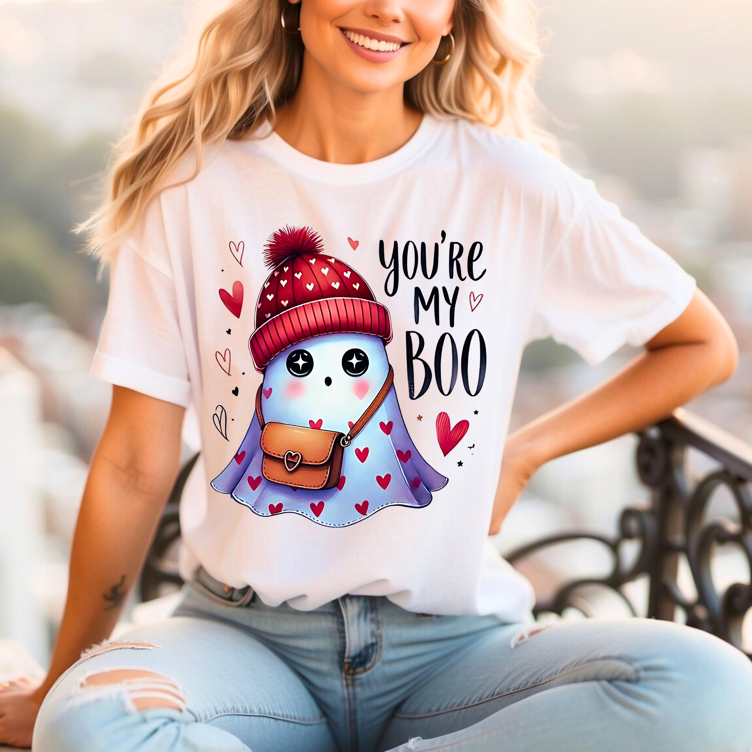 Personalisierbares Be My Boo Unisex T-Shirt, Geister Valentinstag T-Shirt, Halloween Grafik Shirt, Süßes Geschenk für Paare, Gruselige Kleidung