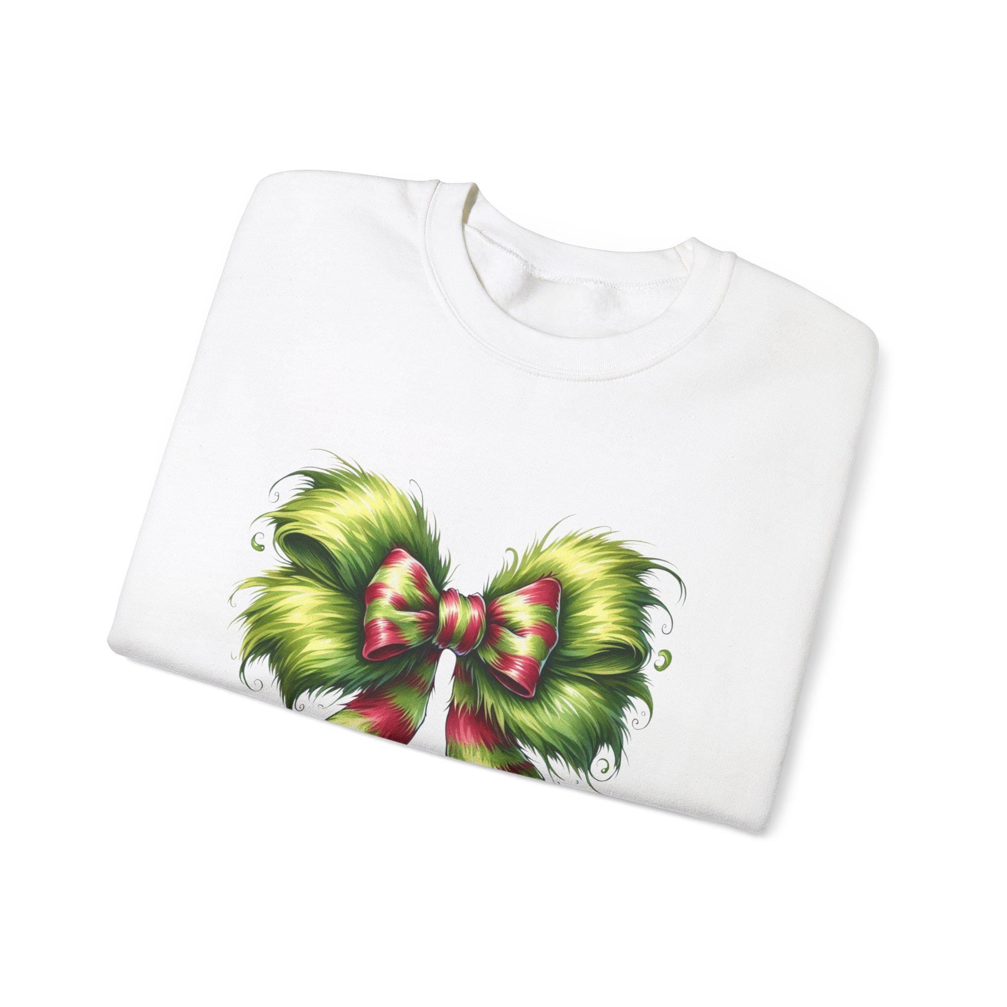 Personalisierbares festliches Grinch-Schleifen-Sweatshirt für gemütliche Feiertage