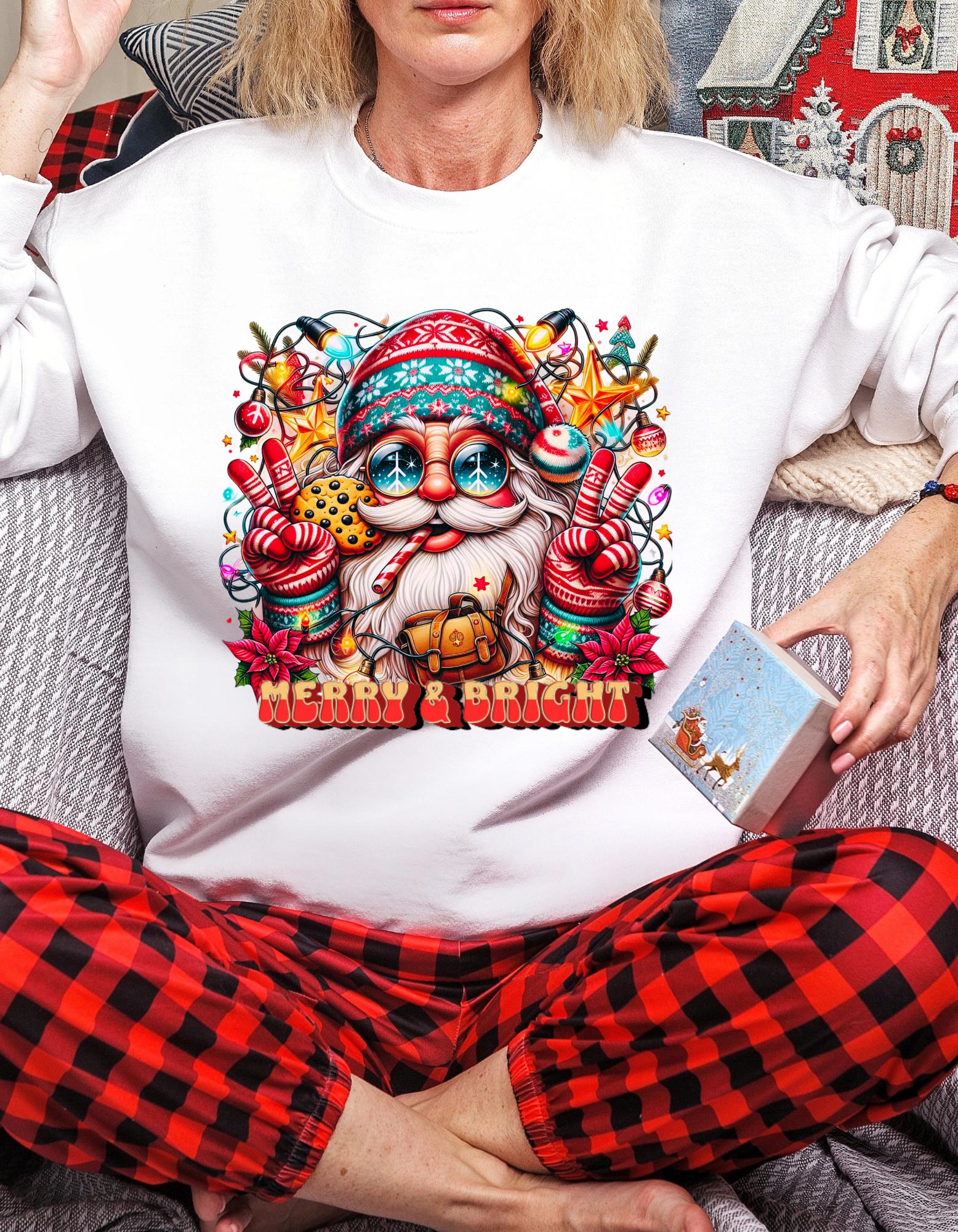 Merry and Bright Santa Hippy Sweatshirt - Festive Holiday Apparel