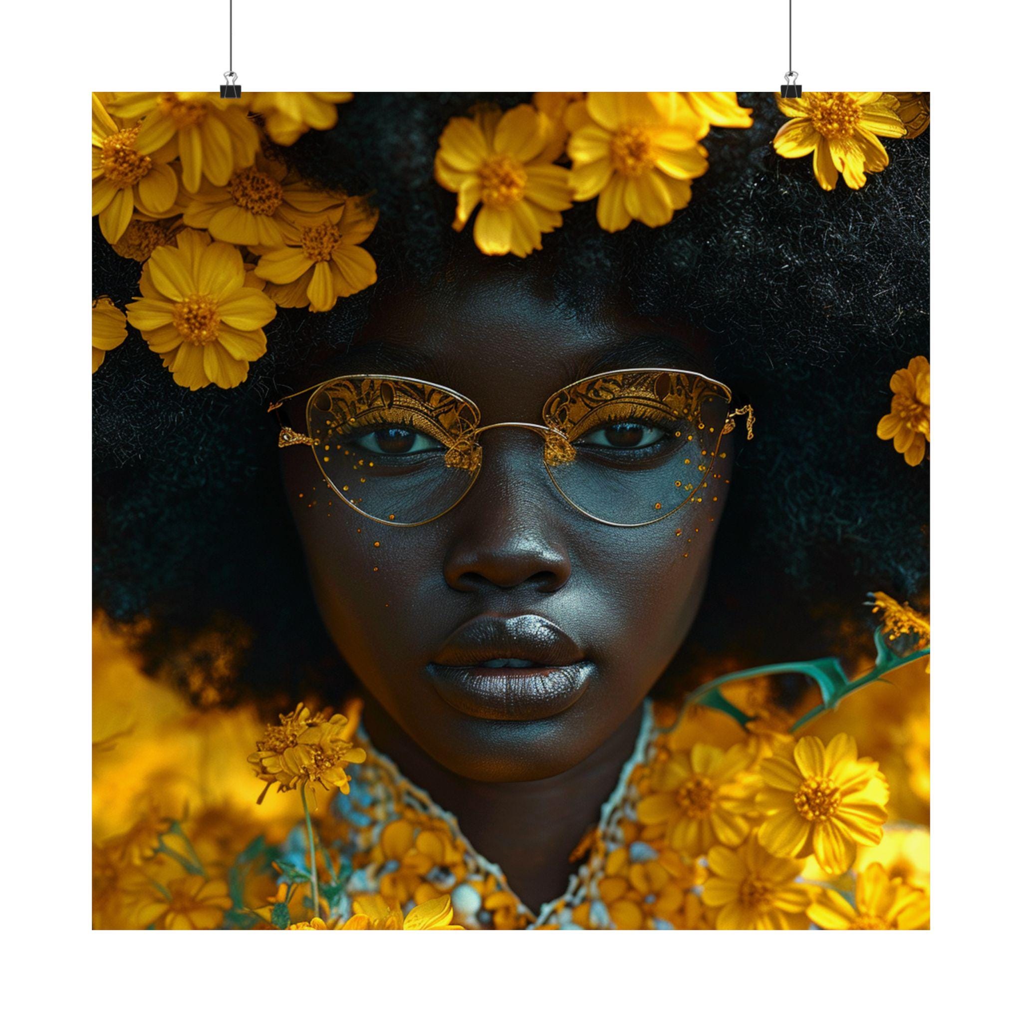 Matte vertikale Poster - Black Girl Magic Sunflowers Dark Skinned Beauty, Afroamerikanische Frauen Home Decor Wand kunstdruck, Melanin Poppin