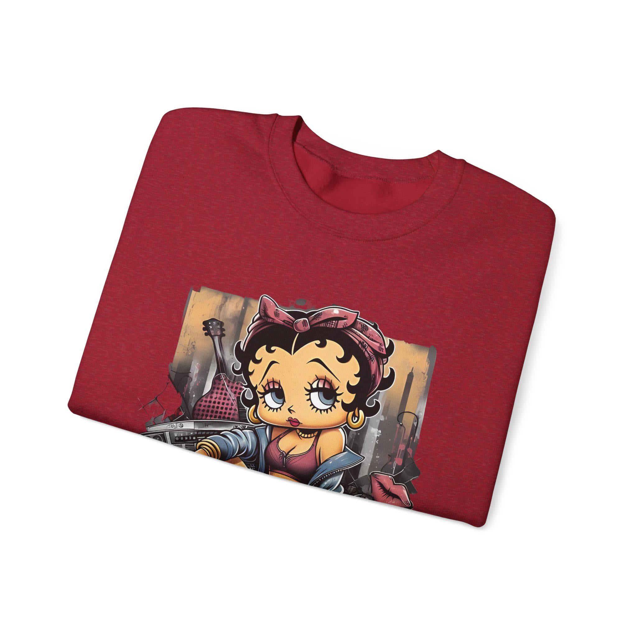 Betty Boop Streetstyle Crewneck Sweatshirt, Urban Design Unisex Pullover Pullover, Retro Cartoon Grafik Top, Casual Fashion Apparel, Geschenk für