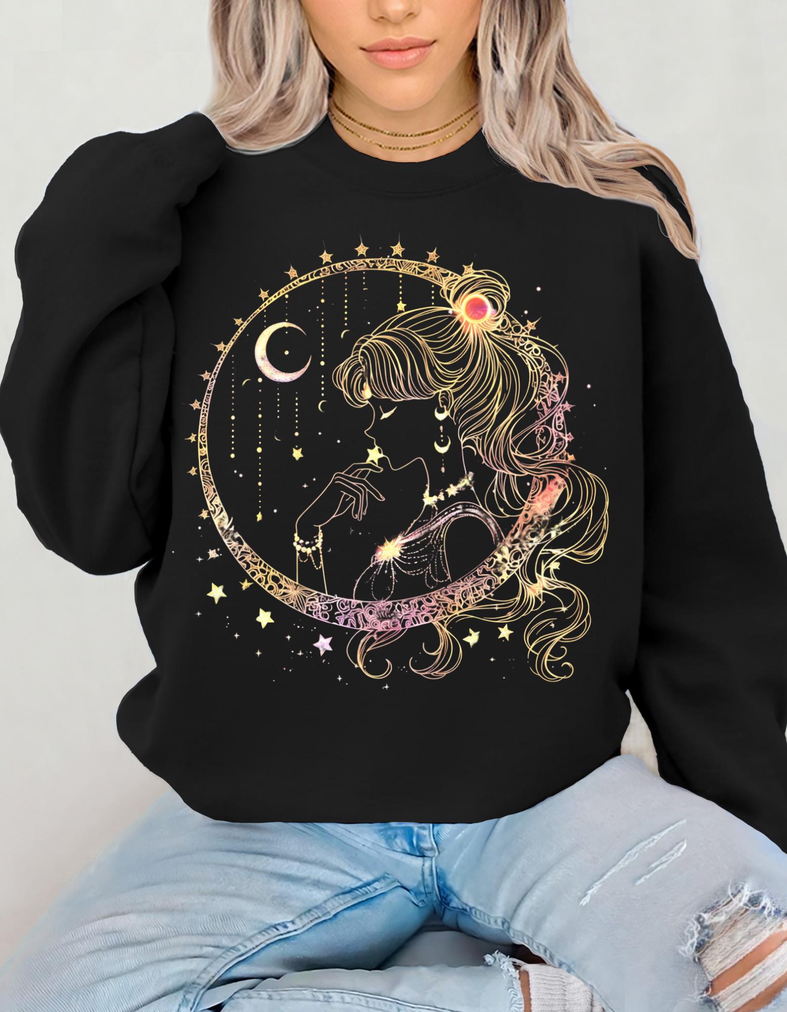 Celestial Moon Princess Sweatshirt, Stern Astrologie Unisex Pullover, Kosmischer Galaxie Pullover, Space Nebula Pullover, Lunar Phases Hoodie