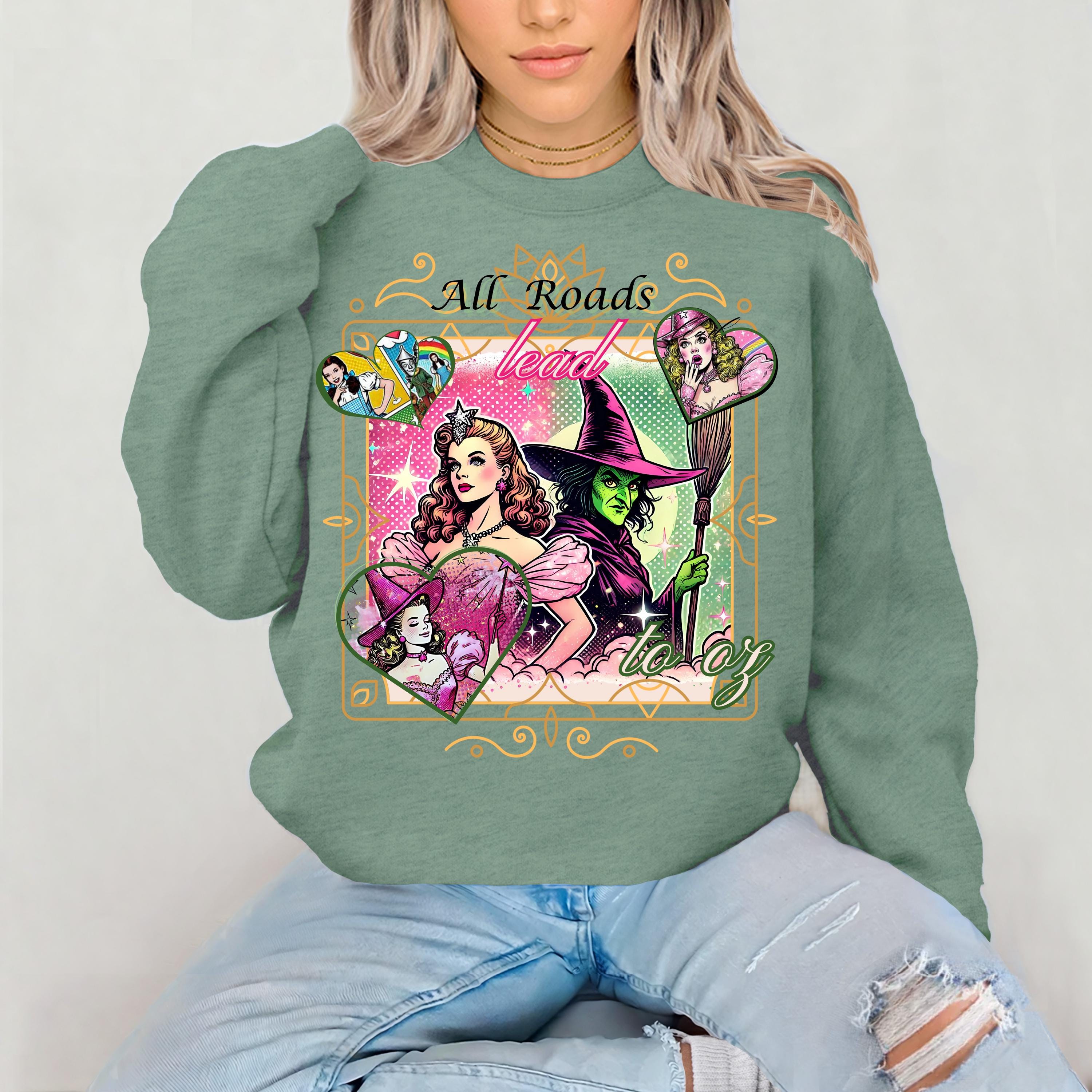 Pink Witch Parody Unisex Sweatshirt, Zauberer von Oz Grafik T-Shirt, Halloween Kostüm, Lustiges Film Shirt, Vintage Yellow Brick Road Pullover