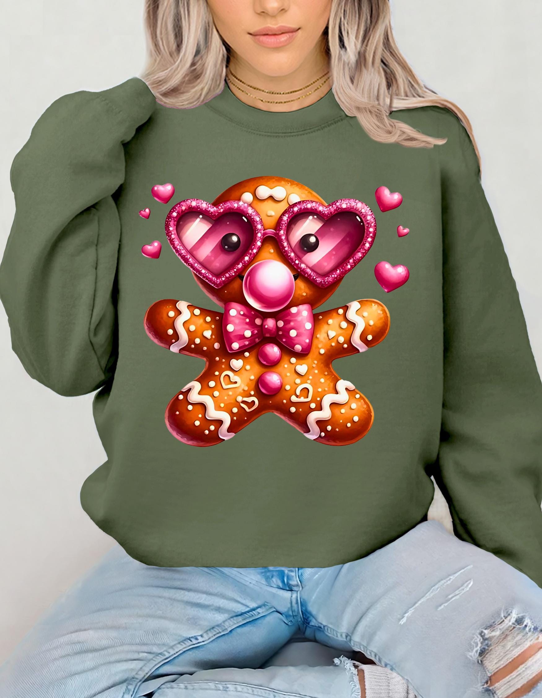 Weihnachts-Lebkuchenmann-Bubble-Gum-Sweatshirt, Weihnachts-Sweatshirt, Festlicher Crewneck, Weihnachtspullover, Winterpullover, Weihnachtsbekleidung