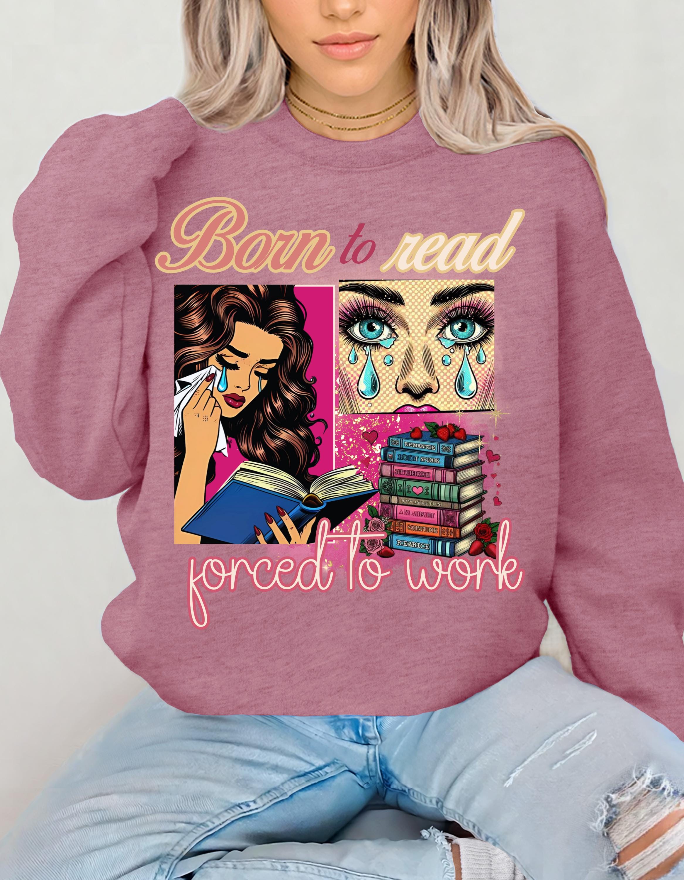 Comic Book Lover Pop Art Unisex Sweatshirt, Born to Read Damen Leseshirt, Crewneck Pullover, Geschenk für Leser, Lustiges Bücherwurm Top