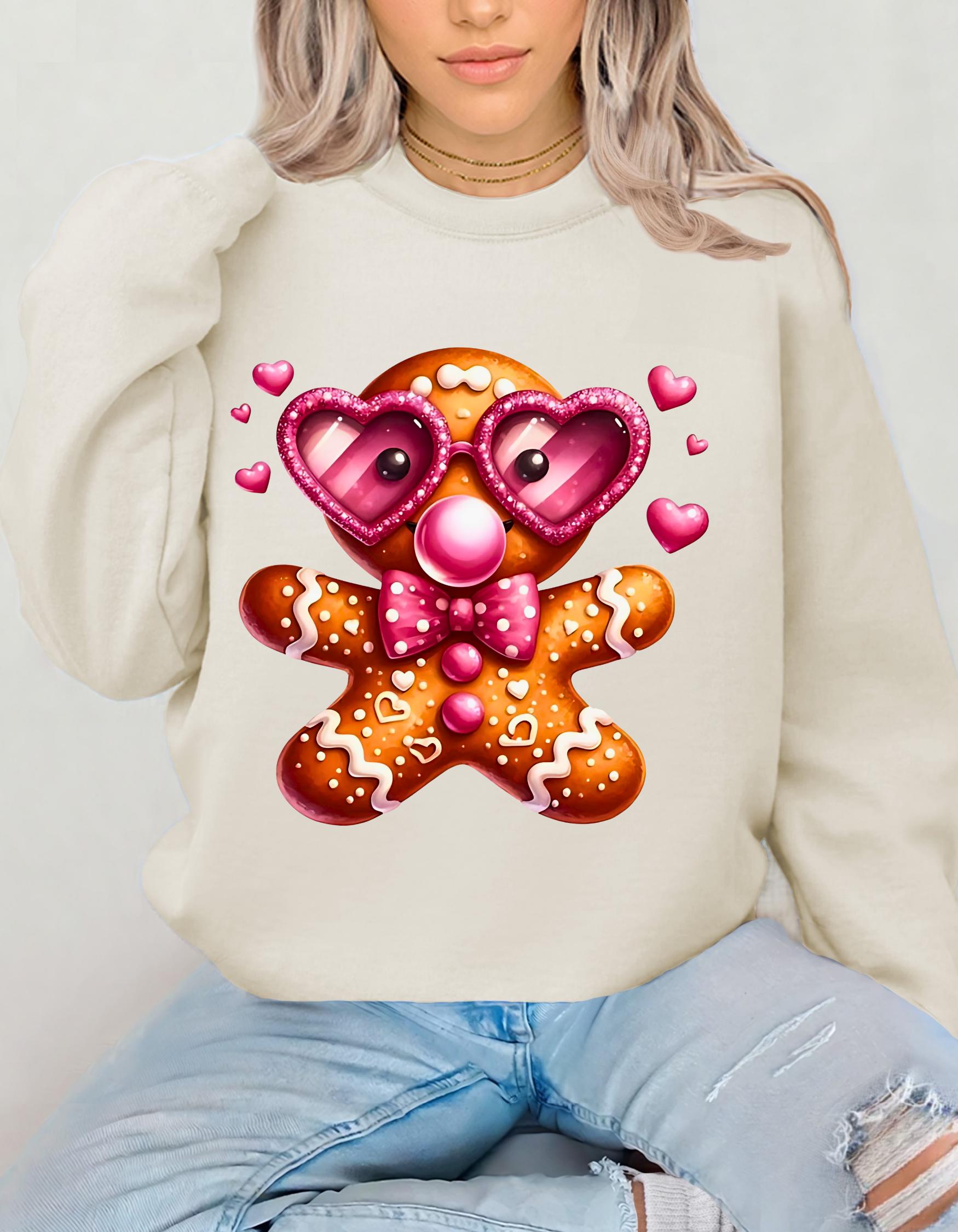 Weihnachts-Lebkuchenmann-Bubble-Gum-Sweatshirt, Weihnachts-Sweatshirt, Festlicher Crewneck, Weihnachtspullover, Winterpullover, Weihnachtsbekleidung