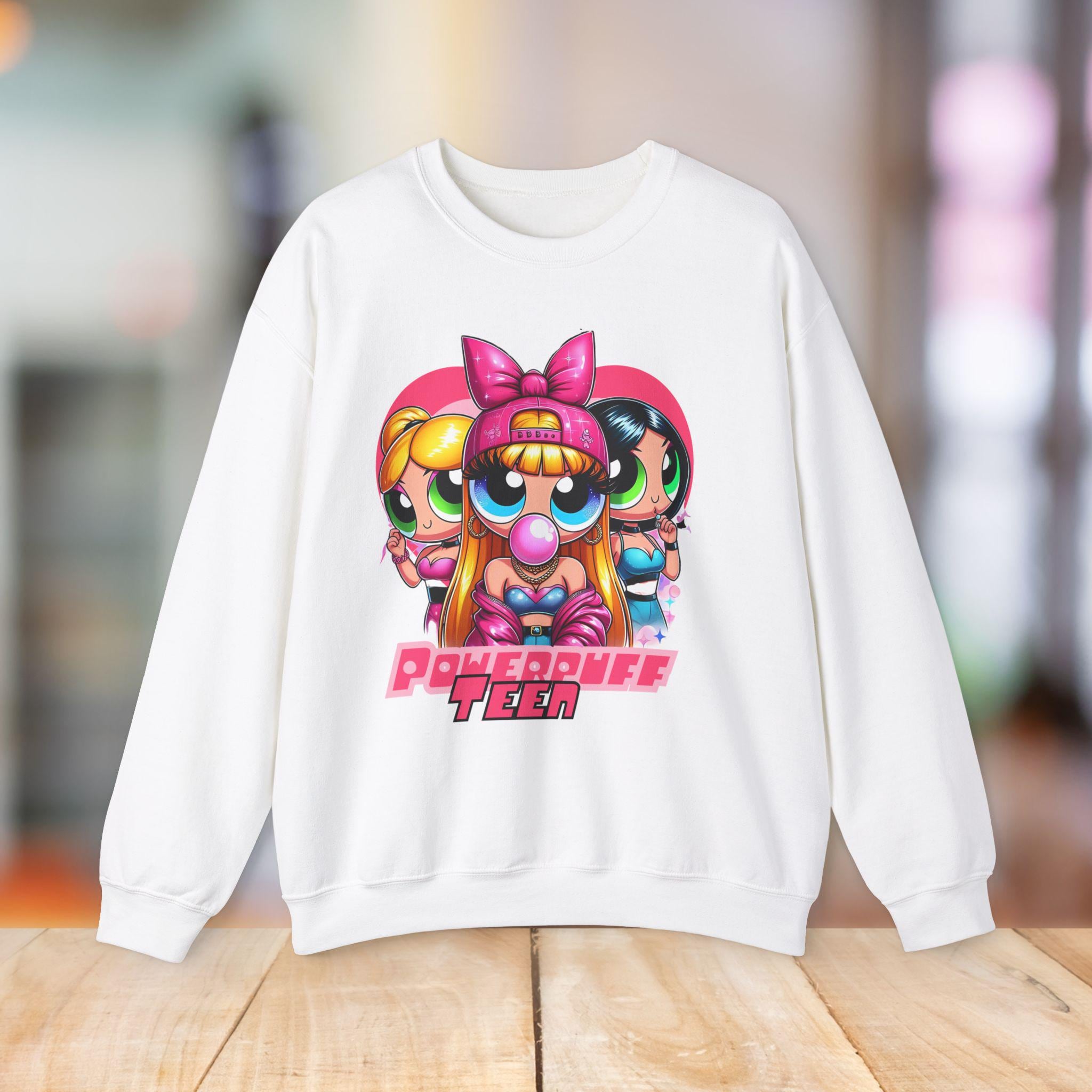 Powerful Girls Parody Trio Sweatshirt, '90s Inspired, Unisex Crewneck Jumper, Gift for Cartoon Fans, Retro Powerpuff Apparel, Cosplay