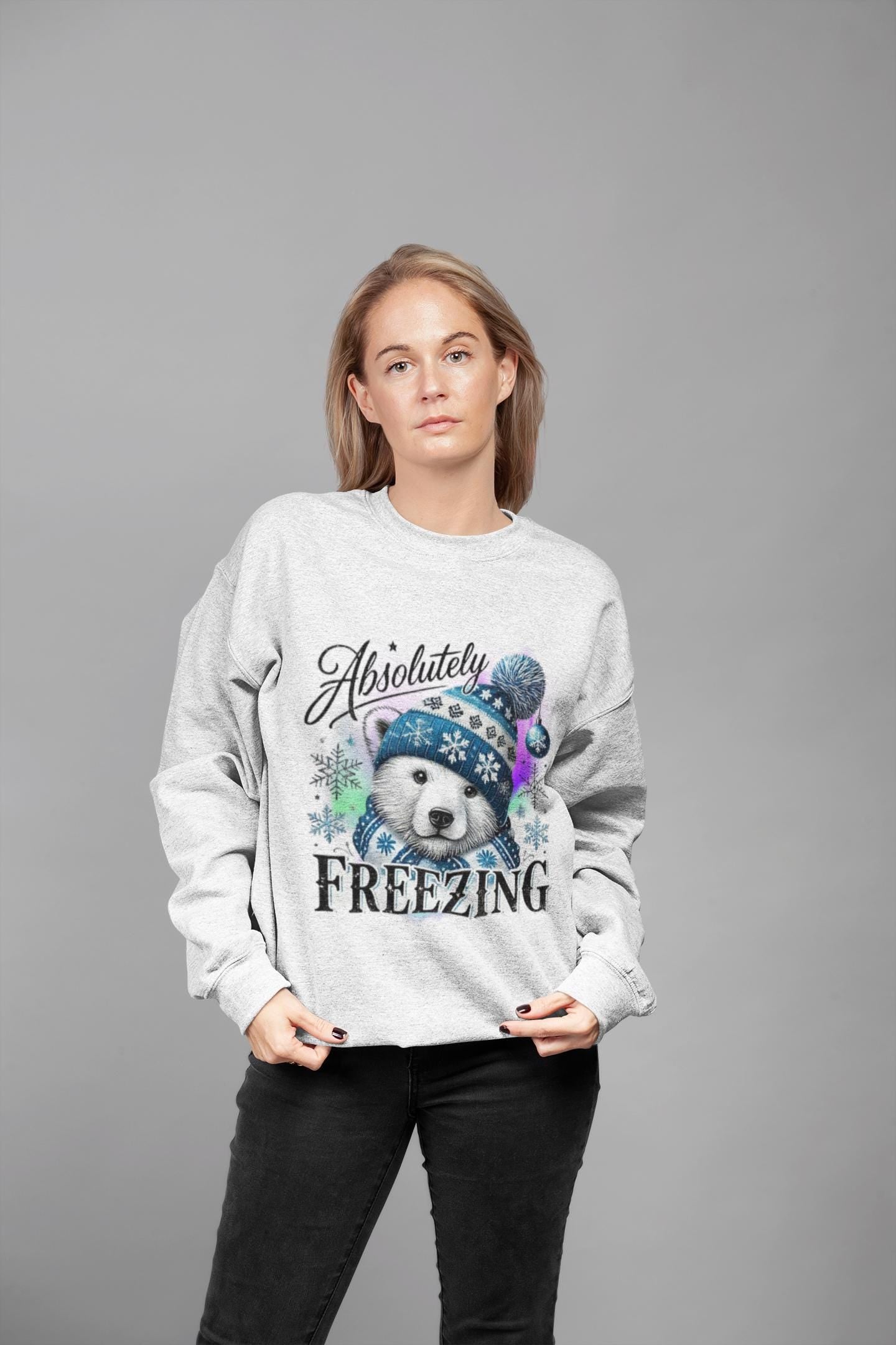 Winter Polar Bear Unisex Sweatshirt, Absolutely Freezing Arctic Animal Jumper, Cozy Crewneck Pullover, Christmas Gift, Holiday Apparel