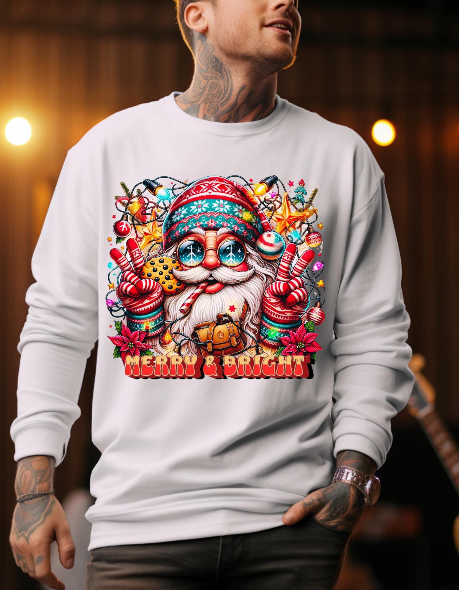 Fröhliches und helles Weihnachtsmann-Hippie-Sweatshirt - Festliche Urlaubskleidung