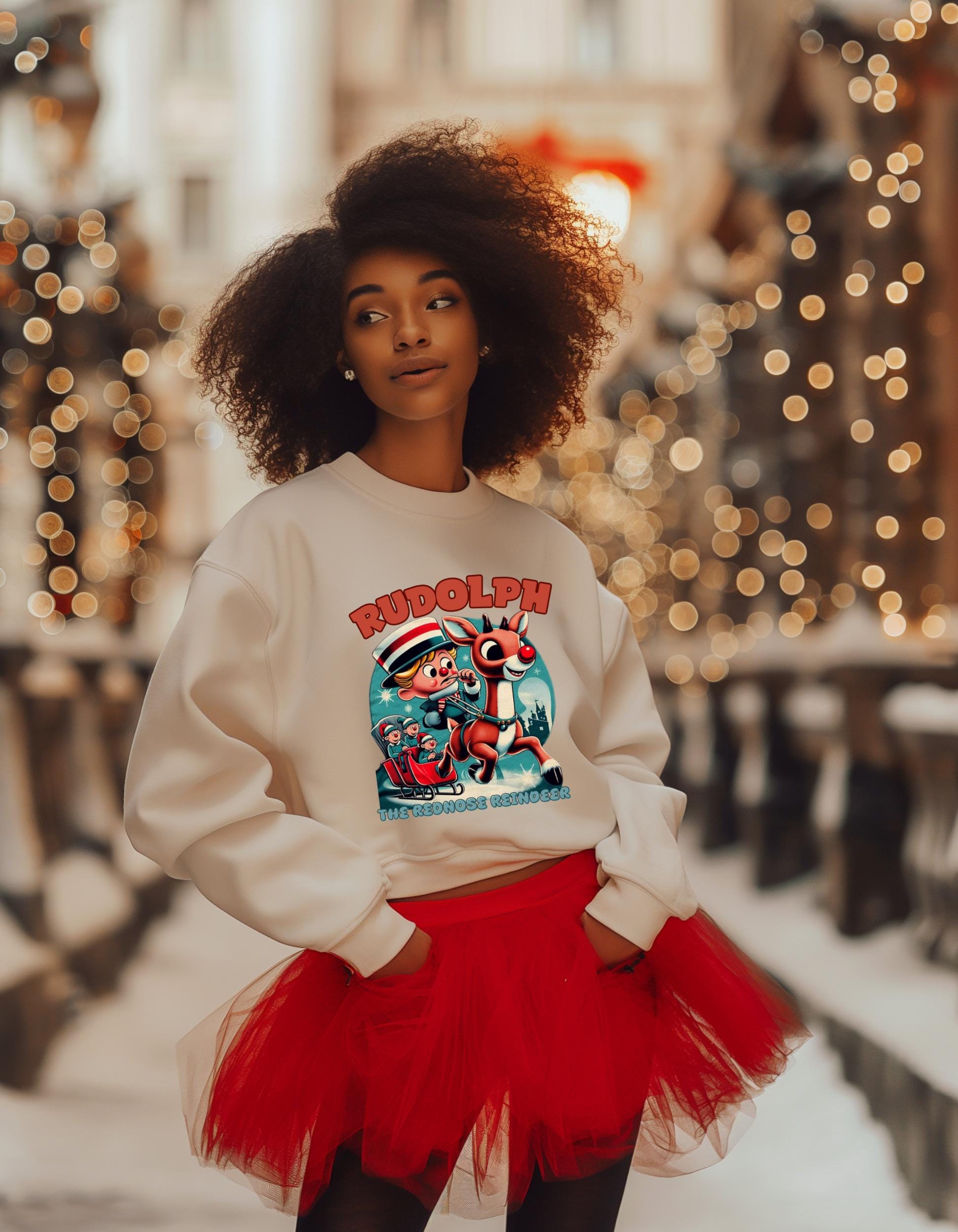 Rudolph das Rentier-Sweatshirt mit der roten Nase – Festliche Weihnachtskleidung, gemütlicher Weihnachtspullover, Jahreszeitenkleidung, perfektes Weihnachtsgeschenk