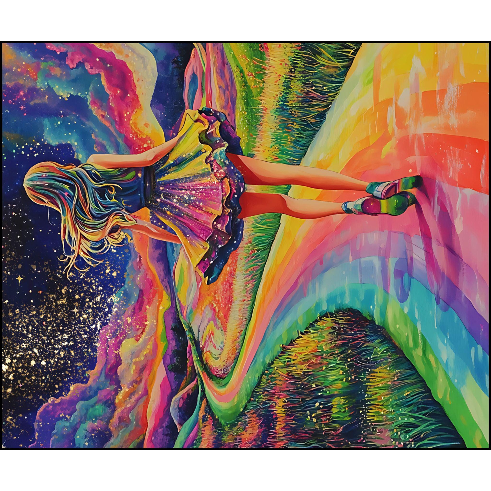 Personalisiertes, neonfarbenes Regenbogen-Straßendesign, lebendiges und psychedelisches gemütliches Bettwäsche-Geschenk, Sternenhimmel, wunderliche Fantasy-Landschaft,