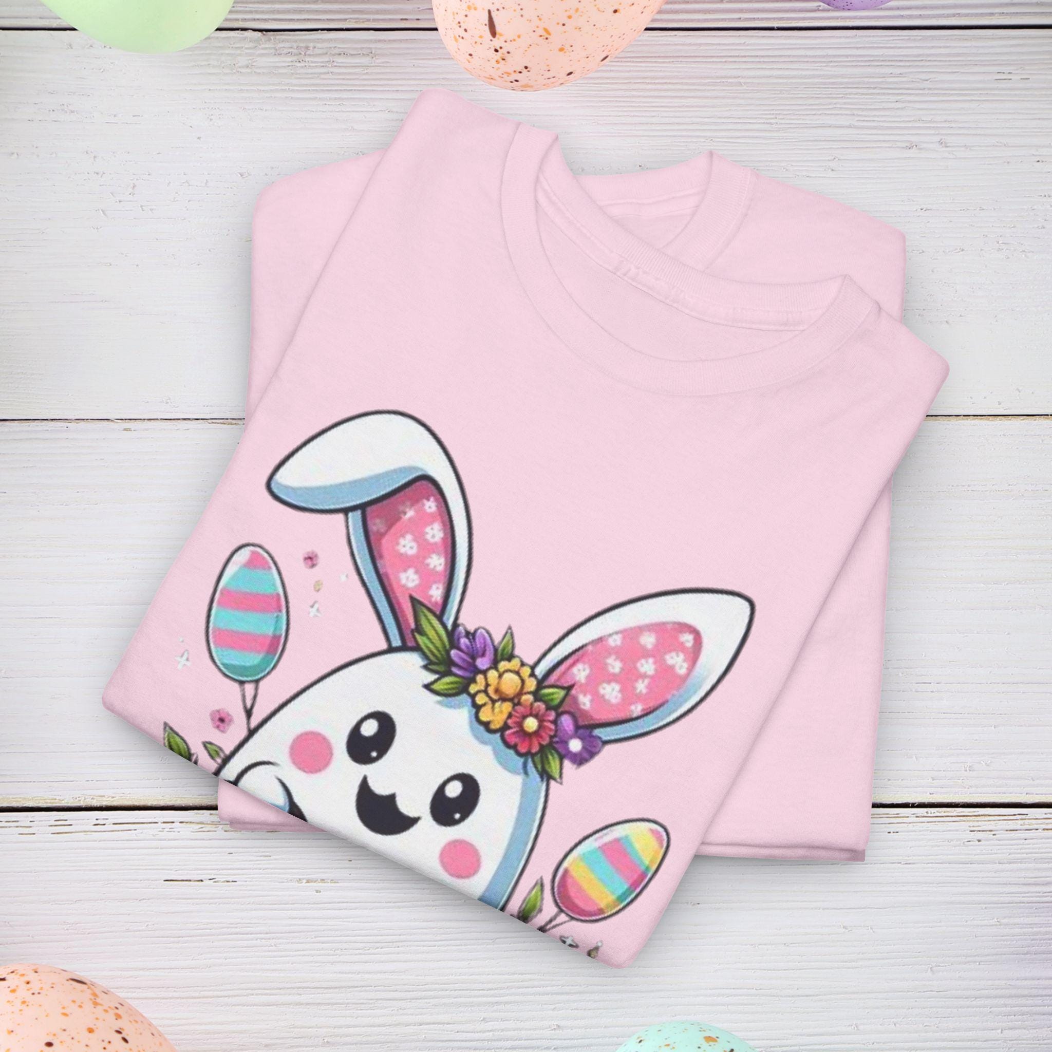 Easter Bunny Unisex Heavy Cotton Tee, Cute Spring Shirt, Easter Gift, Floral Tee, Holiday Apparel, Animal Lover Top, Spring Celebration Wear