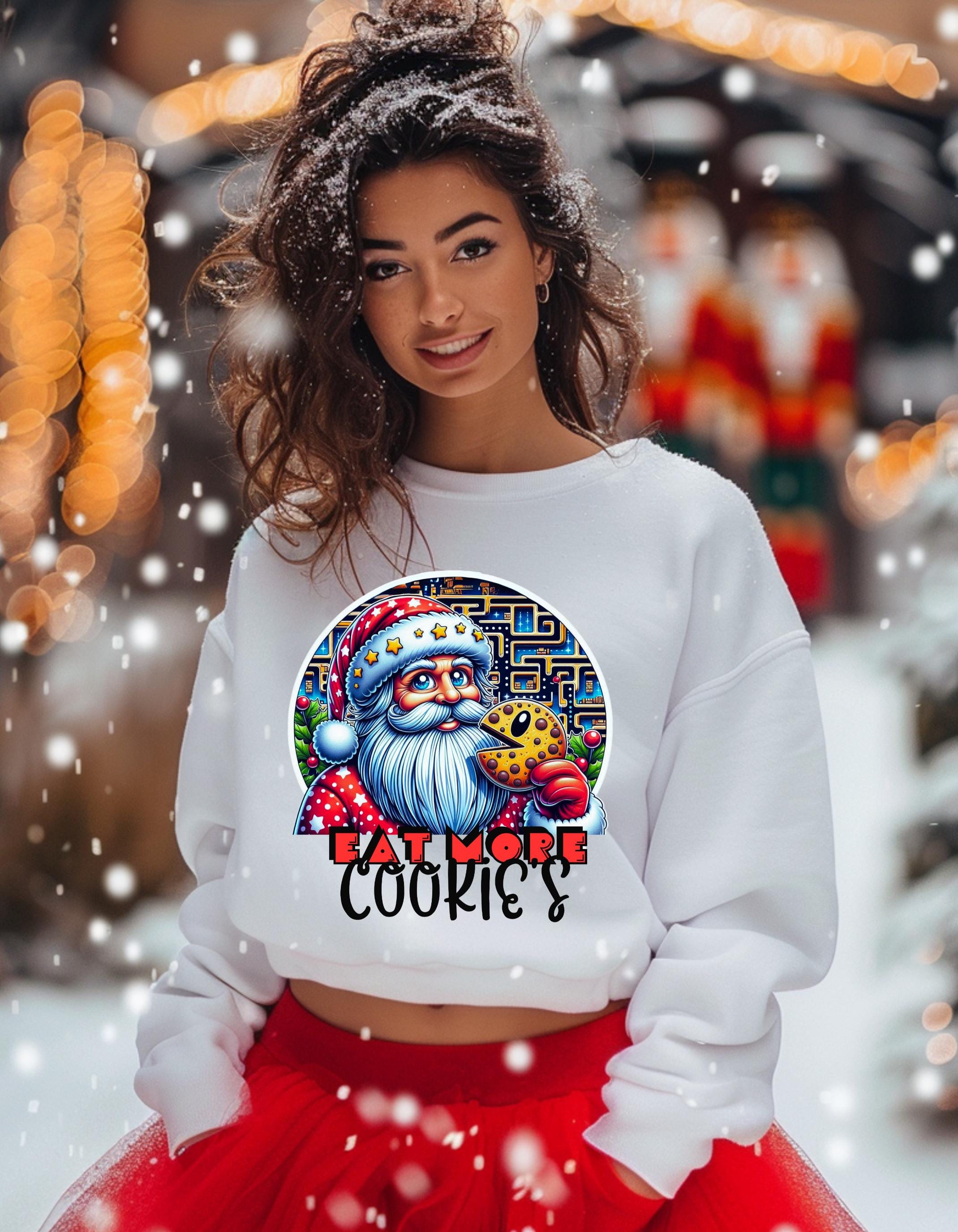 Santa retro gaming Cookie Sweatshirt - Fun lol Christmas Parody Sublimation Art