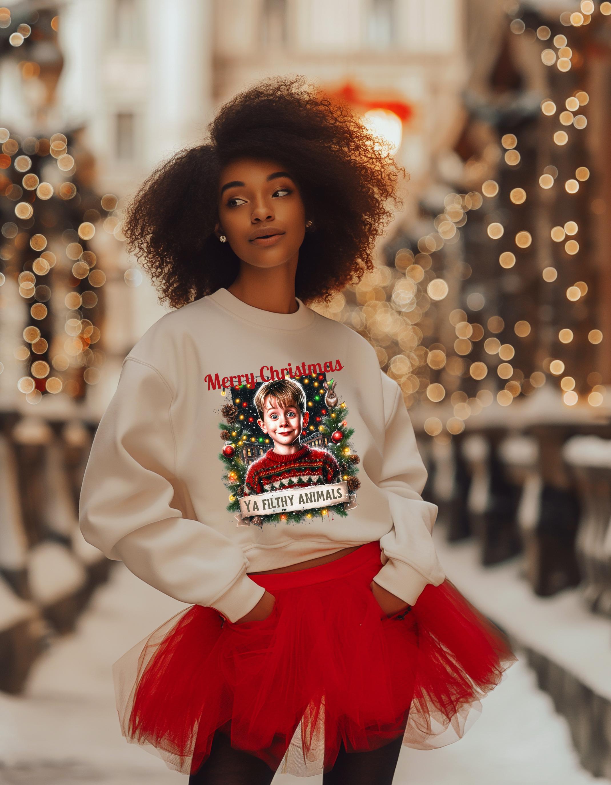 Personalisierbares Merry Christmas Ya Filthy Animal Sweatshirt - Home Alone Parodie