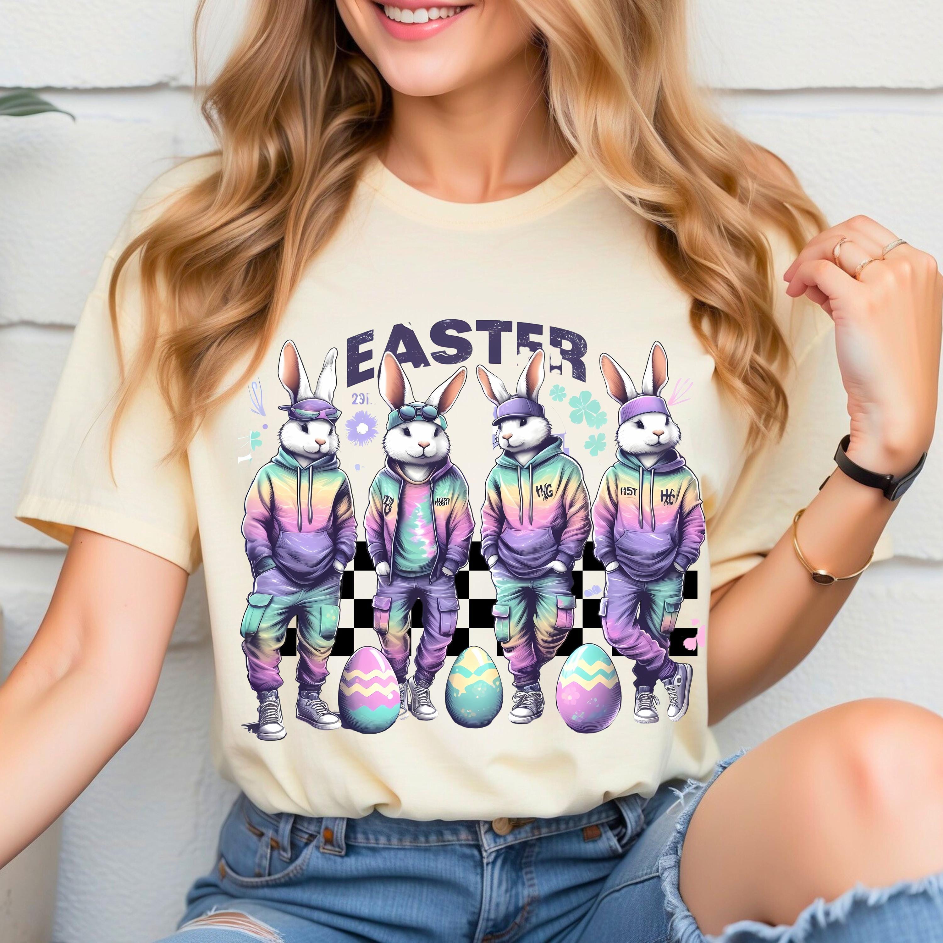 Ostern Tie-Dye Unisex T-Shirt, Frühlingsjagd Crew Shirt, Osterhase Familien Outfit, Pastell buntes Top, Hippie Festival Kleidung