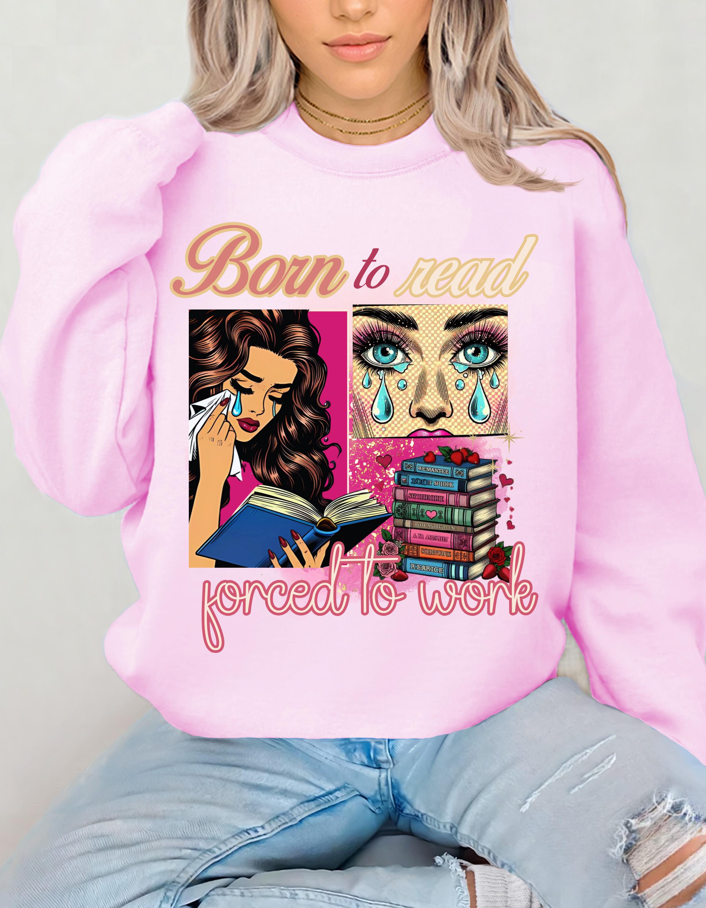 Comic Book Lover Pop Art Unisex Sweatshirt, Born to Read Damen Leseshirt, Crewneck Pullover, Geschenk für Leser, Lustiges Bücherwurm Top