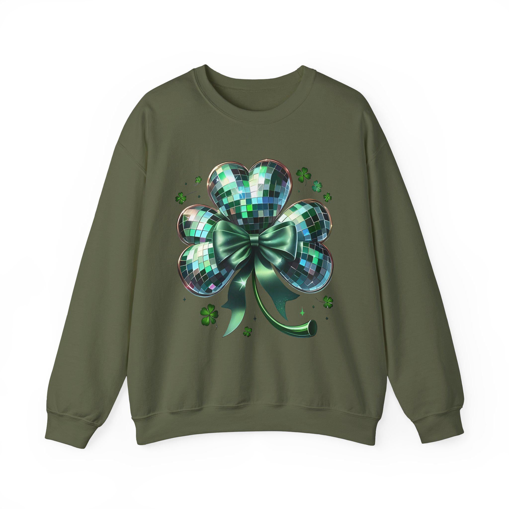 Disco Ball Clover Sweatshirt, St Patricks Day Shirt, Green Festival Top, Dance Party Apparel, Lucky Charm Jumper, Unisex Crewneck Pullover,