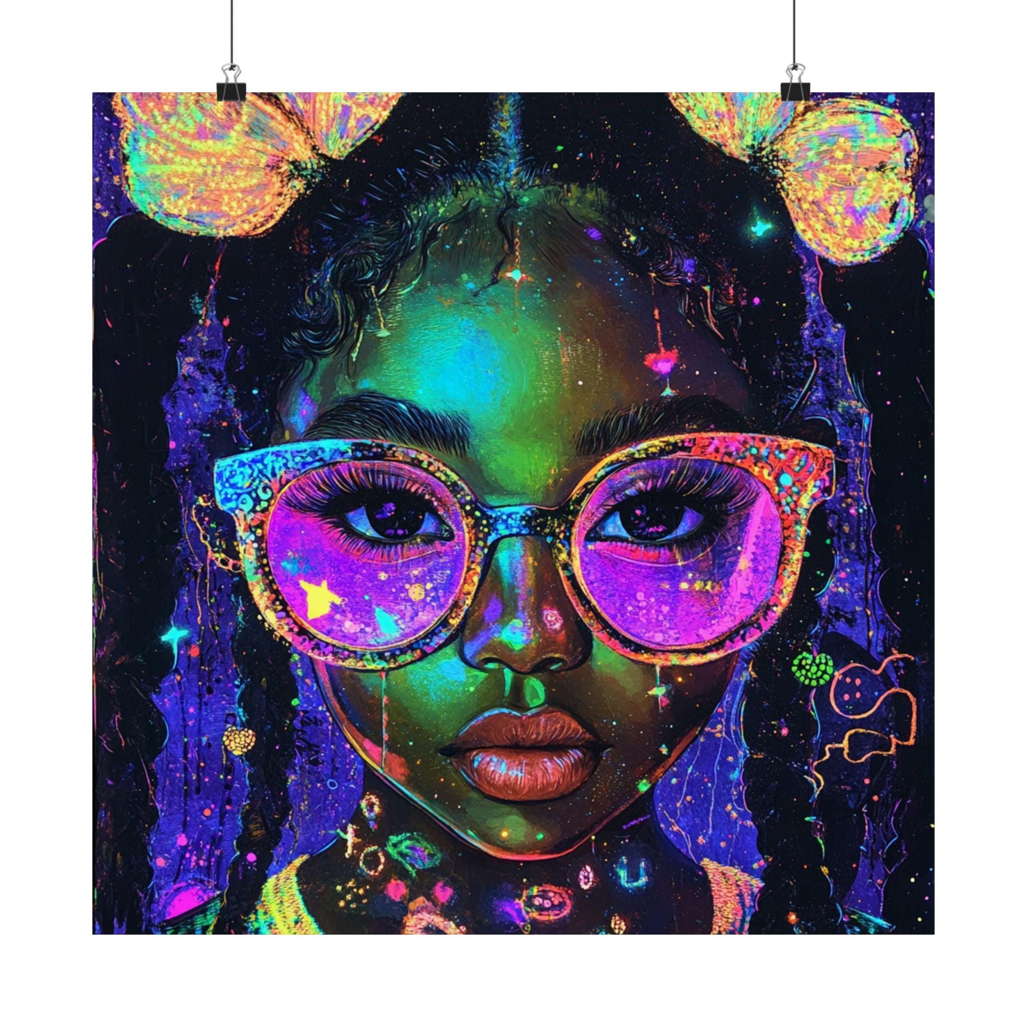 Personalisierbare Neon Black Girl Matte Vertikale Poster, Black Magic Y2K Vibes Black History PNG, Wand Kunstdruck Home Decor