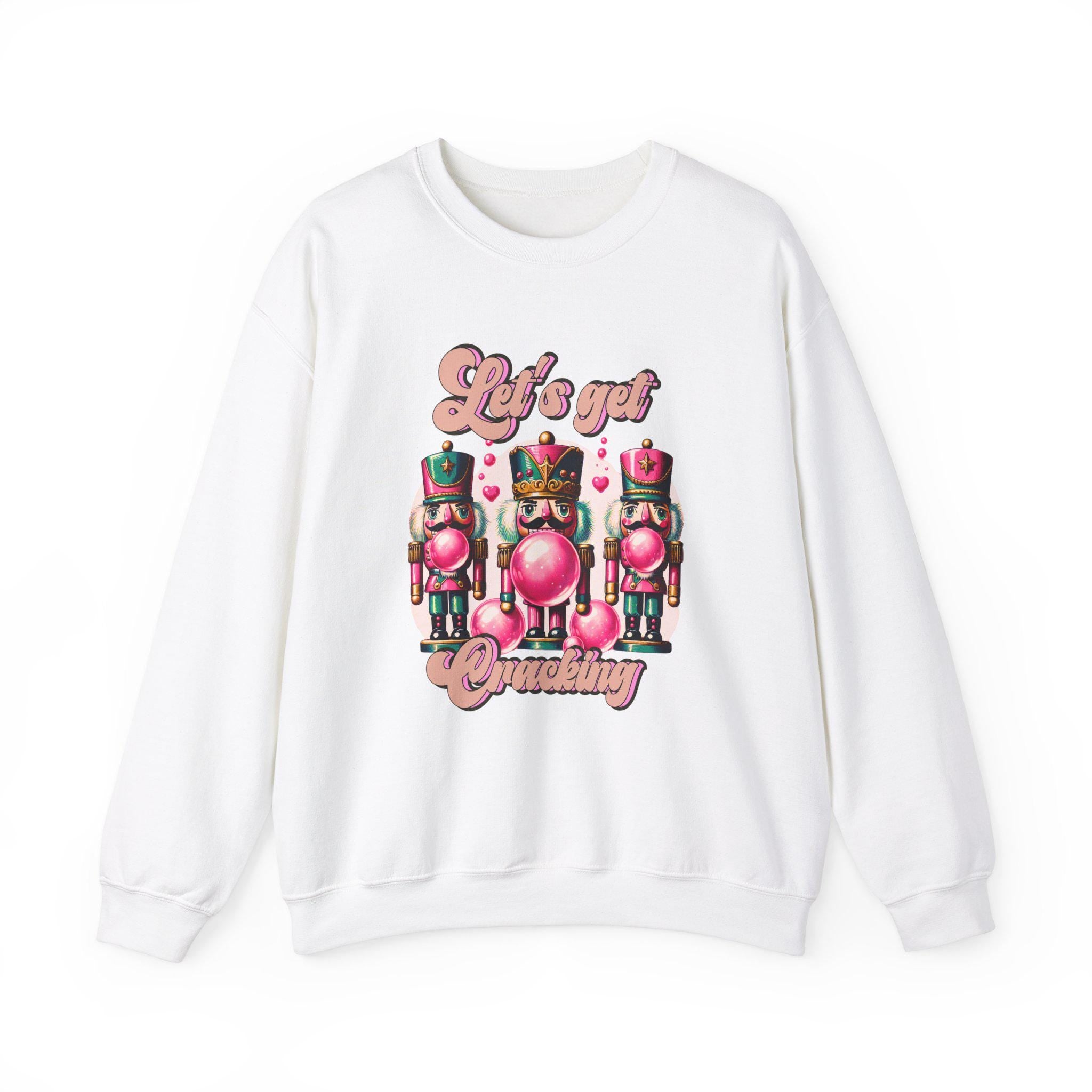 Personalizable Pink Nutcracker Christmas Sweatshirt, Unisex Crewneck Jumper, Holiday Pullover, Let's Get Cracking Design