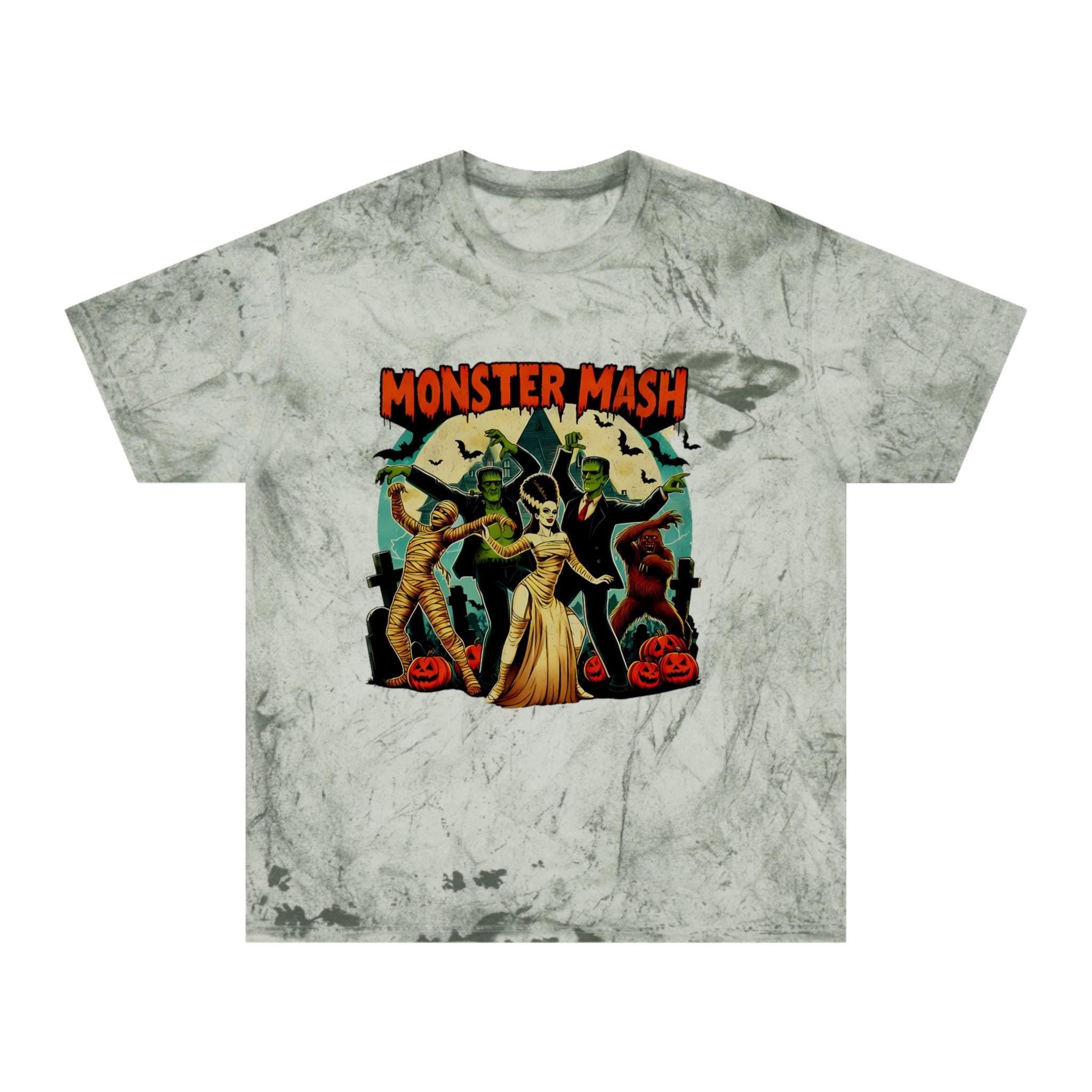 Personalizable Monster Mash Halloween Tee - Spooky Party Mummy + Vampire Shirt - Full Moon Pumpkin Graphic - October Festive Costume Top