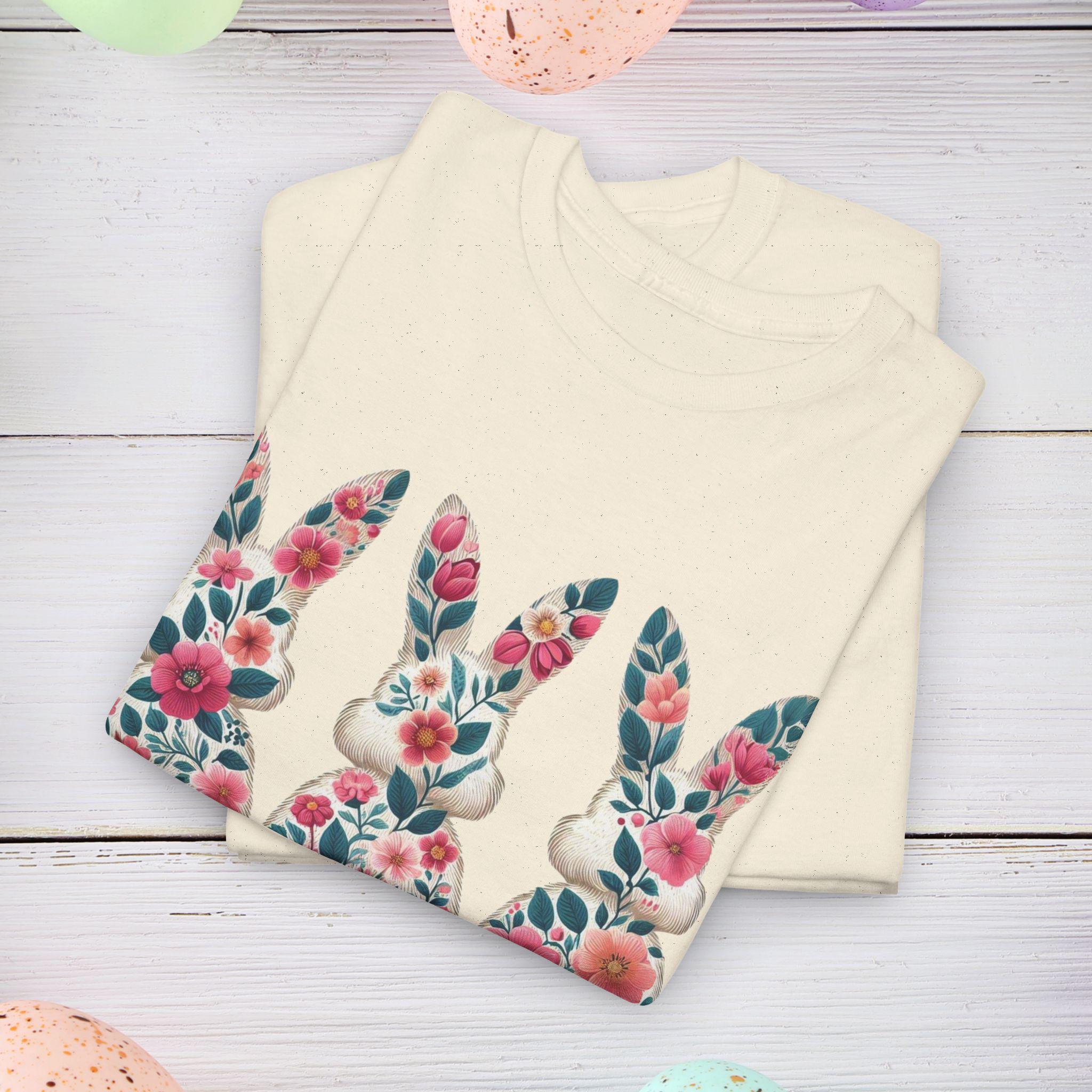 Floral Easter Bunny Tee, Spring T-Shirt, Unisex Cotton Shirt, Easter Celebration Top, Cute Gift for Easter