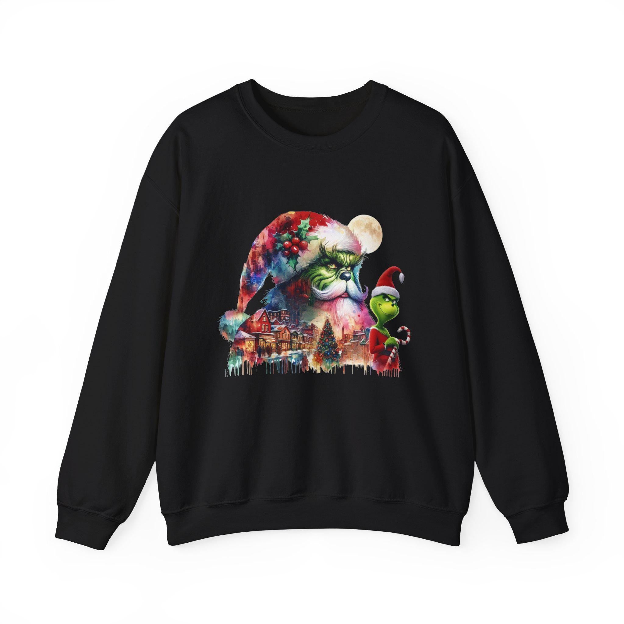 Double Exposure Grumpkin Christmas Crewneck Sweatshirt - Lustiger Weihnachtspullover, Unisex Winterpullover, Festliches Weihnachtspullover, Cool