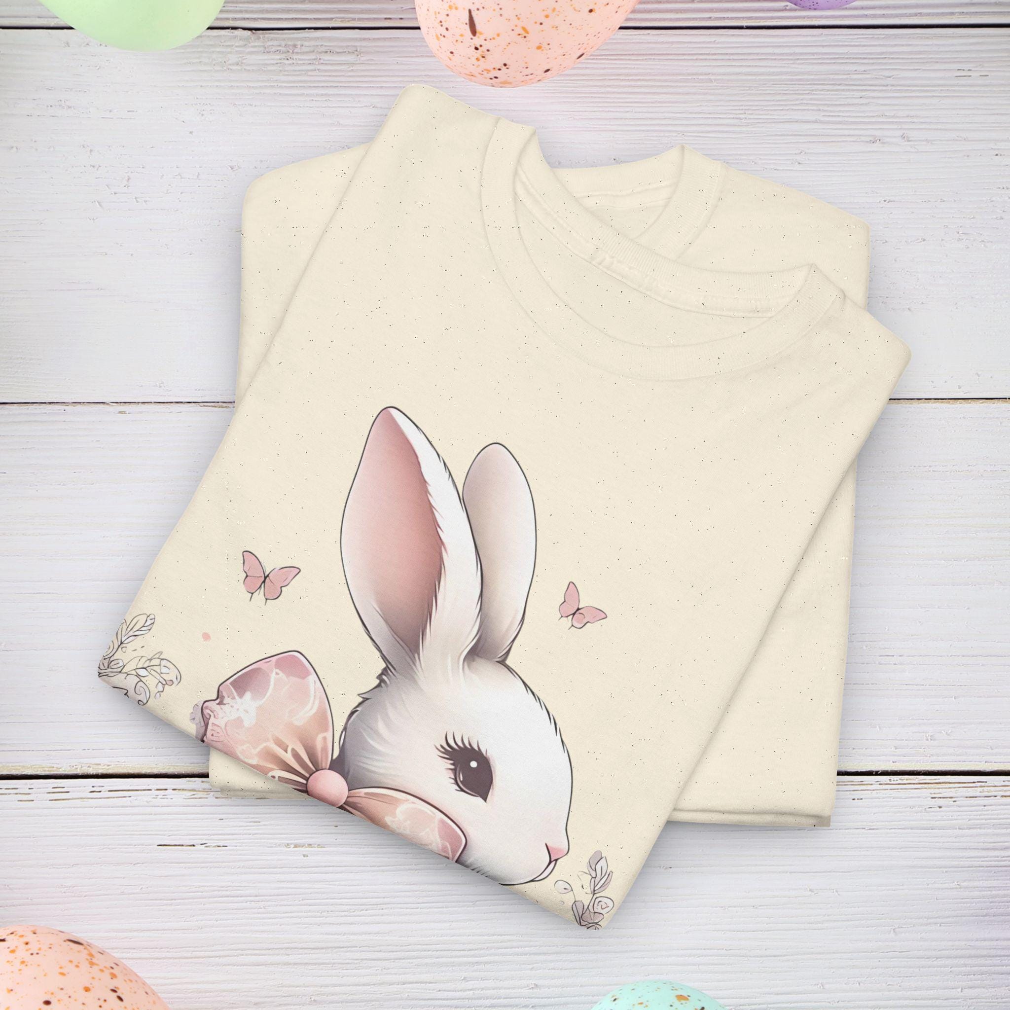 Cute Bunny Easter Tee - Unisex Heavy Cotton Shirt for Spring Celebrations, Egg Hunt, Holiday Gift, Casual Wear