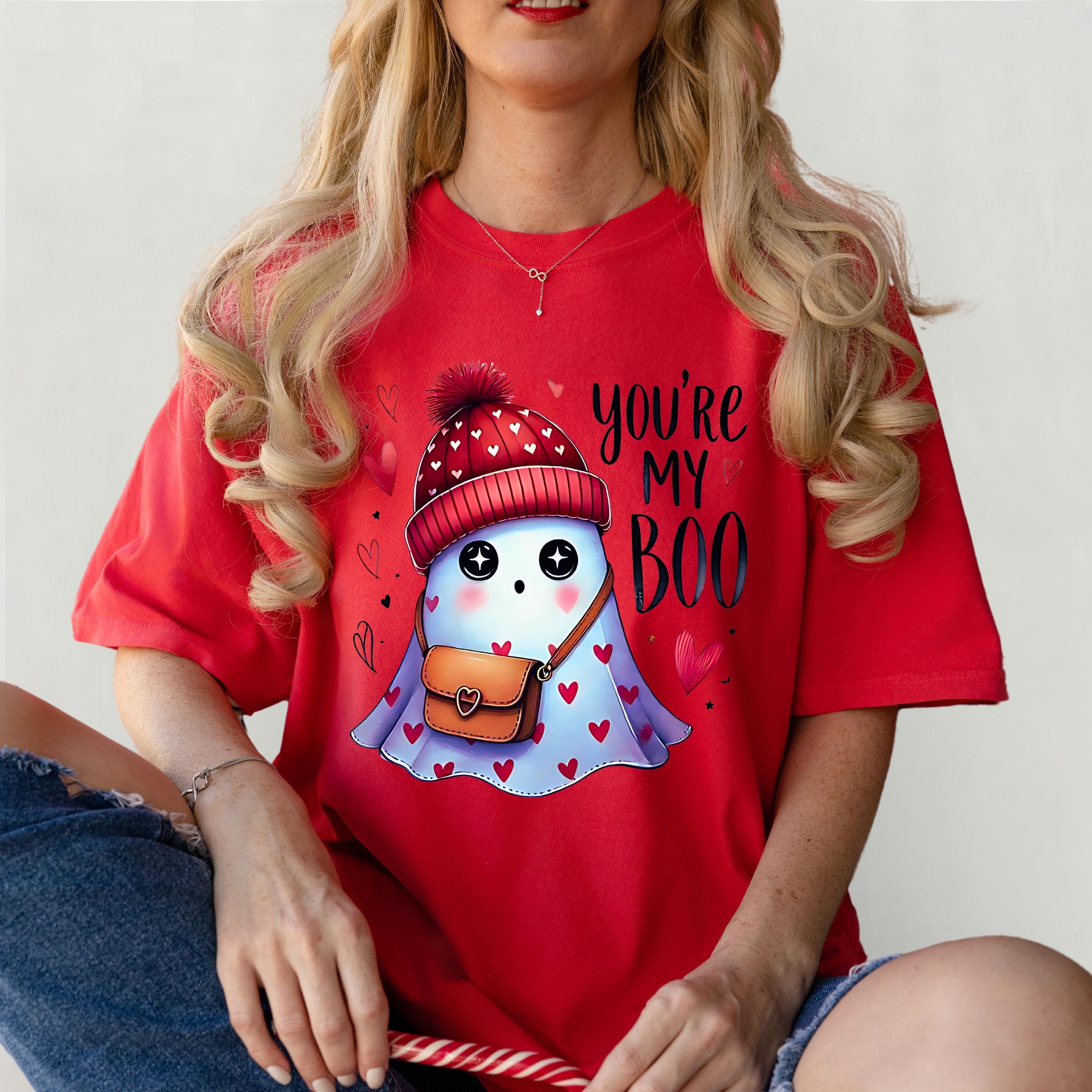 Personalisierbares Be My Boo Unisex T-Shirt, Geister Valentinstag T-Shirt, Halloween Grafik Shirt, Süßes Geschenk für Paare, Gruselige Kleidung