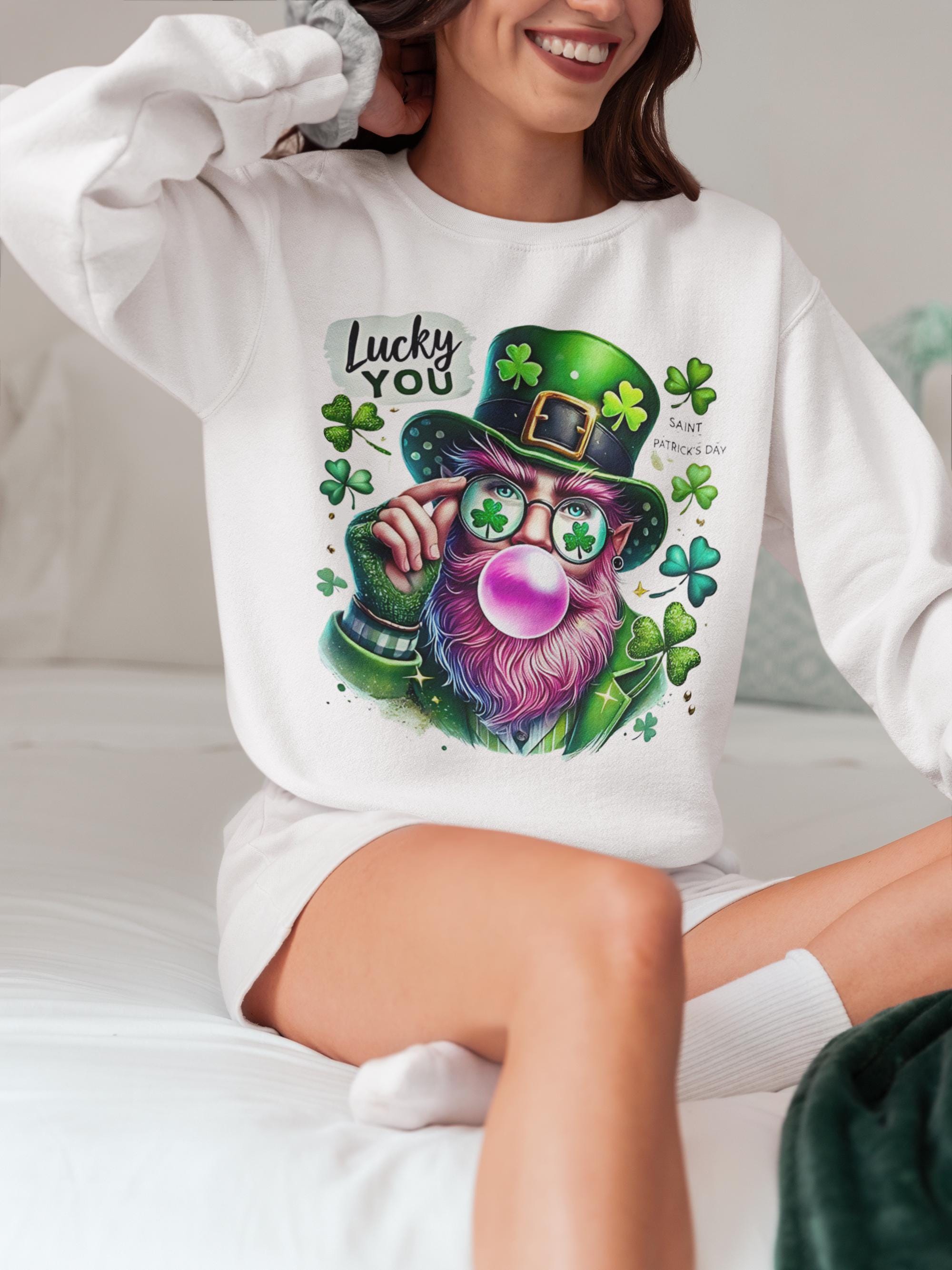 Lucky You St. Patrick's Day Sweatshirt, Lustige Filmfiguren Unisex Crewneck Pullover, Leprechaun Bubble Gum Shirt, Urlaubs Spruch Top, Grün