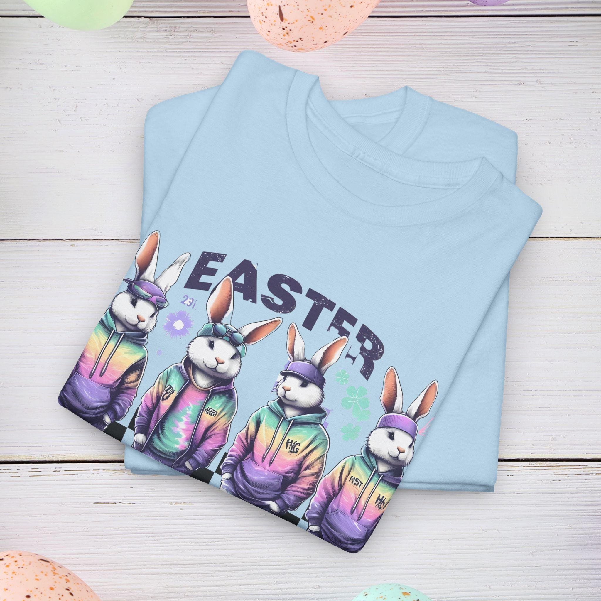 Ostern Tie-Dye Unisex T-Shirt, Frühlingsjagd Crew Shirt, Osterhase Familien Outfit, Pastell buntes Top, Hippie Festival Kleidung