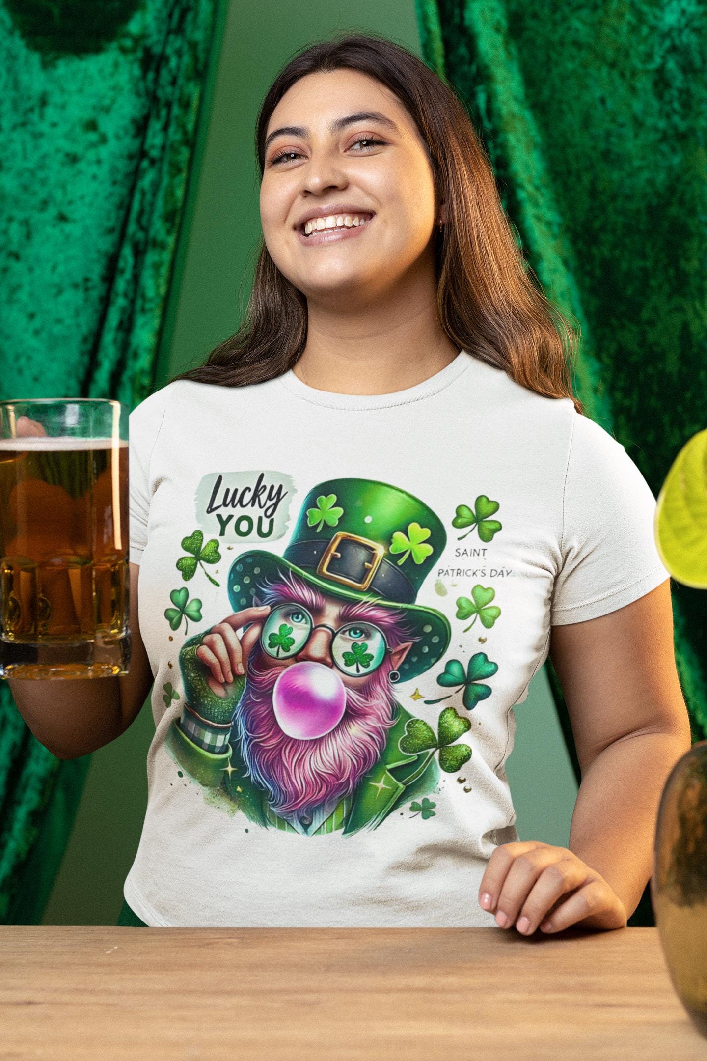 Personalizable Leprechaun Bubble Gum T-Shirt, St Patrick's Day Tee, Lucky You Quote Clothing, Irish Holiday Apparel, Shamrock Day Shirt