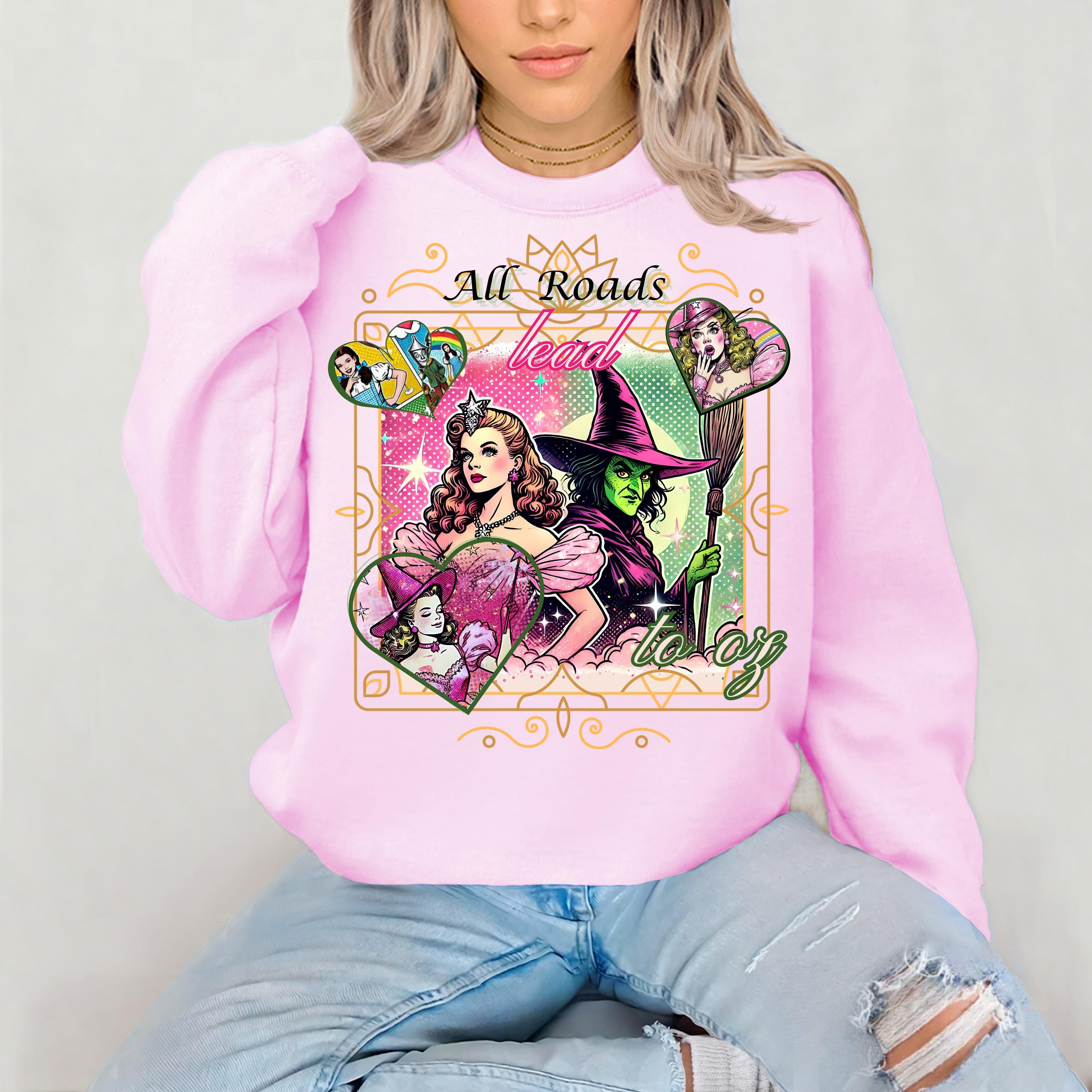 Pink Witch Parody Unisex Sweatshirt, Zauberer von Oz Grafik T-Shirt, Halloween Kostüm, Lustiges Film Shirt, Vintage Yellow Brick Road Pullover