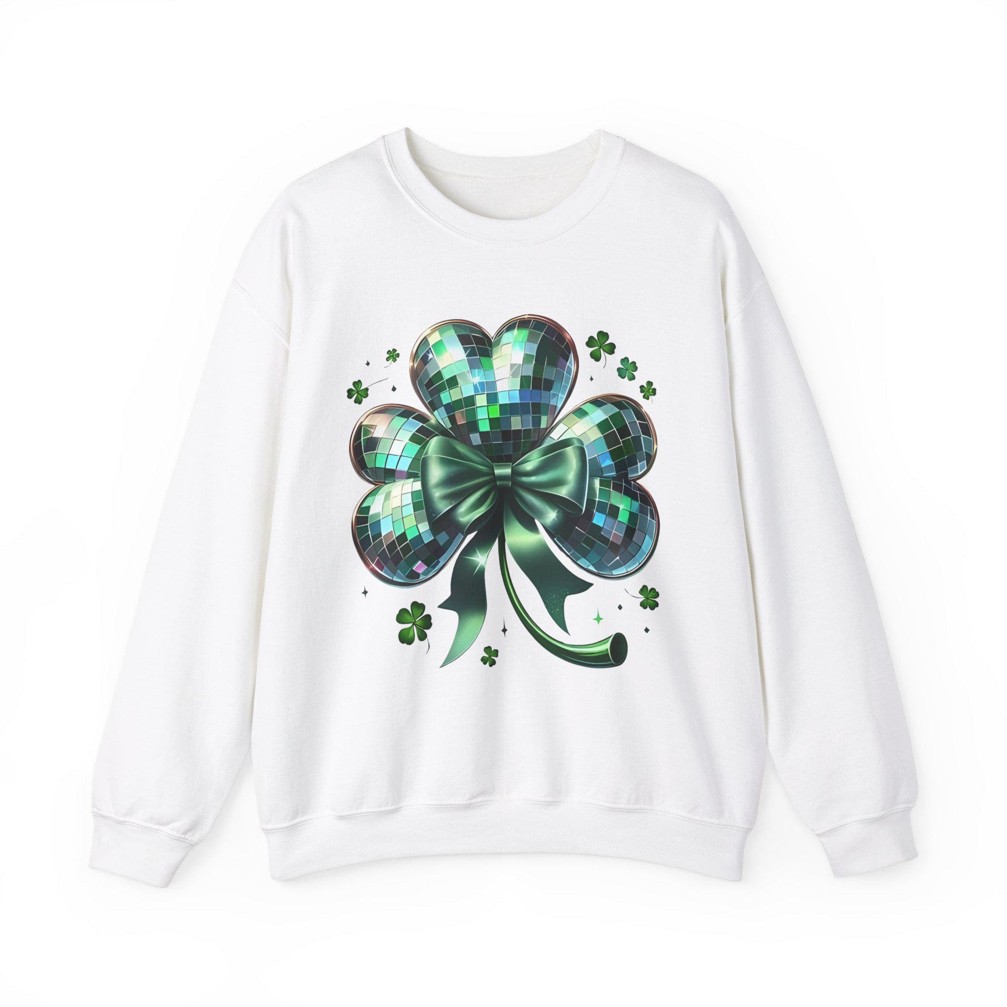 Disco Ball Clover Sweatshirt, St Patricks Day Shirt, Green Festival Top, Dance Party Apparel, Lucky Charm Jumper, Unisex Crewneck Pullover,