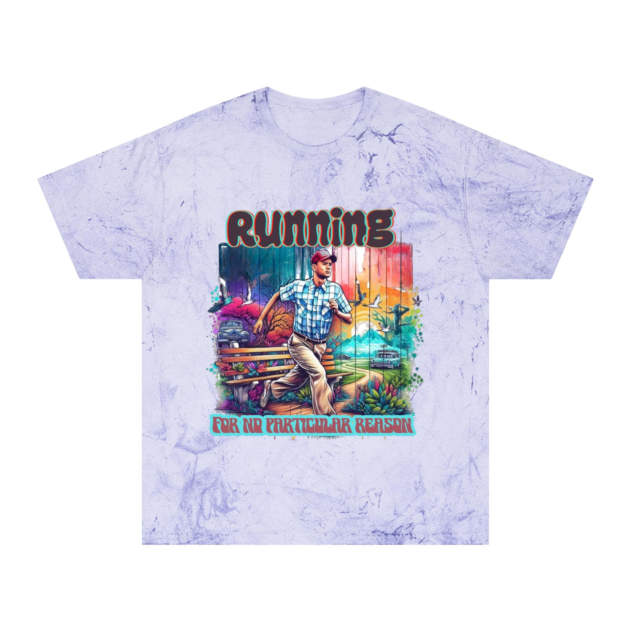 Lebendiges Lauf-T-Shirt im Stil der 90er-Jahre-Filme – Color Blast Design – Unisex – Bequeme Baumwolle – Kultige Film-Hommage – Einzigartige Geschenkidee